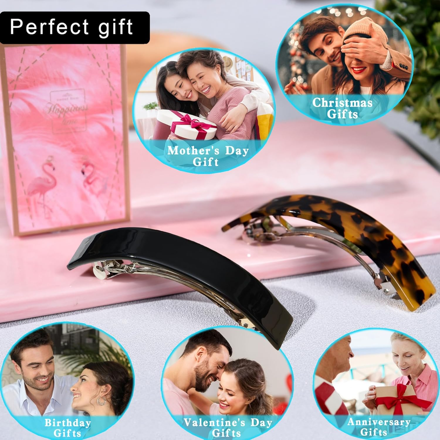 FSMILING Pack of 2 Women'S Large Hair Clips, Thick Hair, French Hair Clip, Automatic Hair Clips for Women, Thin Hair - 2Pack D image number 5