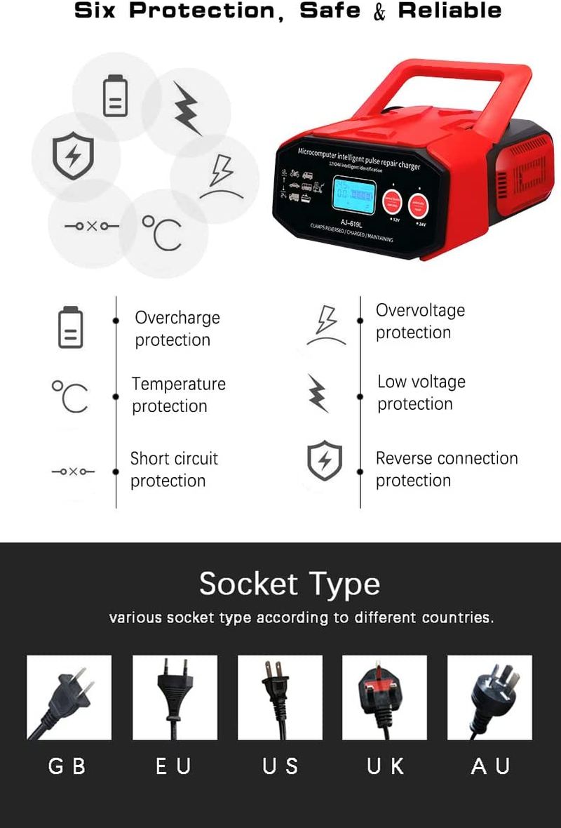 Smart Automatic 12V 24V 30A 400W Car Battery Charger, Maintainer Trickle Charger with LCD Display, Suitable for Car Truck Van Boat Lead-Acid AGM AU Plug image number 3