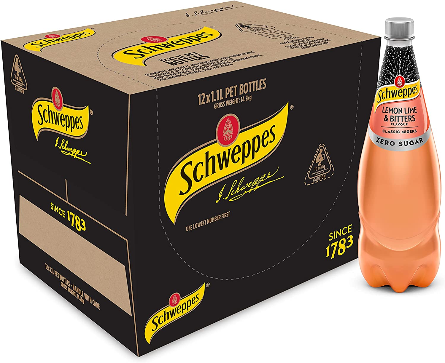 Schweppes Zero Sugar Lemon Lime and Bitter Mixer Drink 1.1 Liter (Pack of 12)