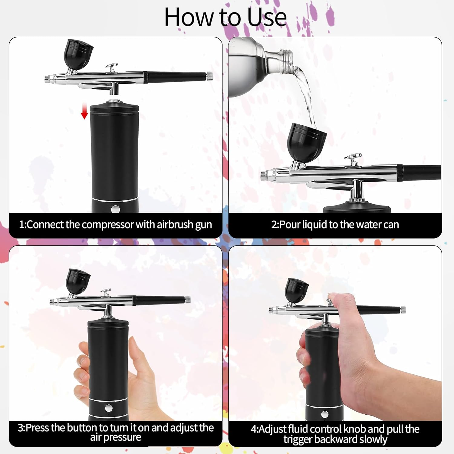 Airbrush-Kit Air Brush Kit with Airbrush Compressor Nail Charms Wireless Air Brush for Barber, Nail Art, Cake Decor, Makeup, Model Painting (Black) image number 2