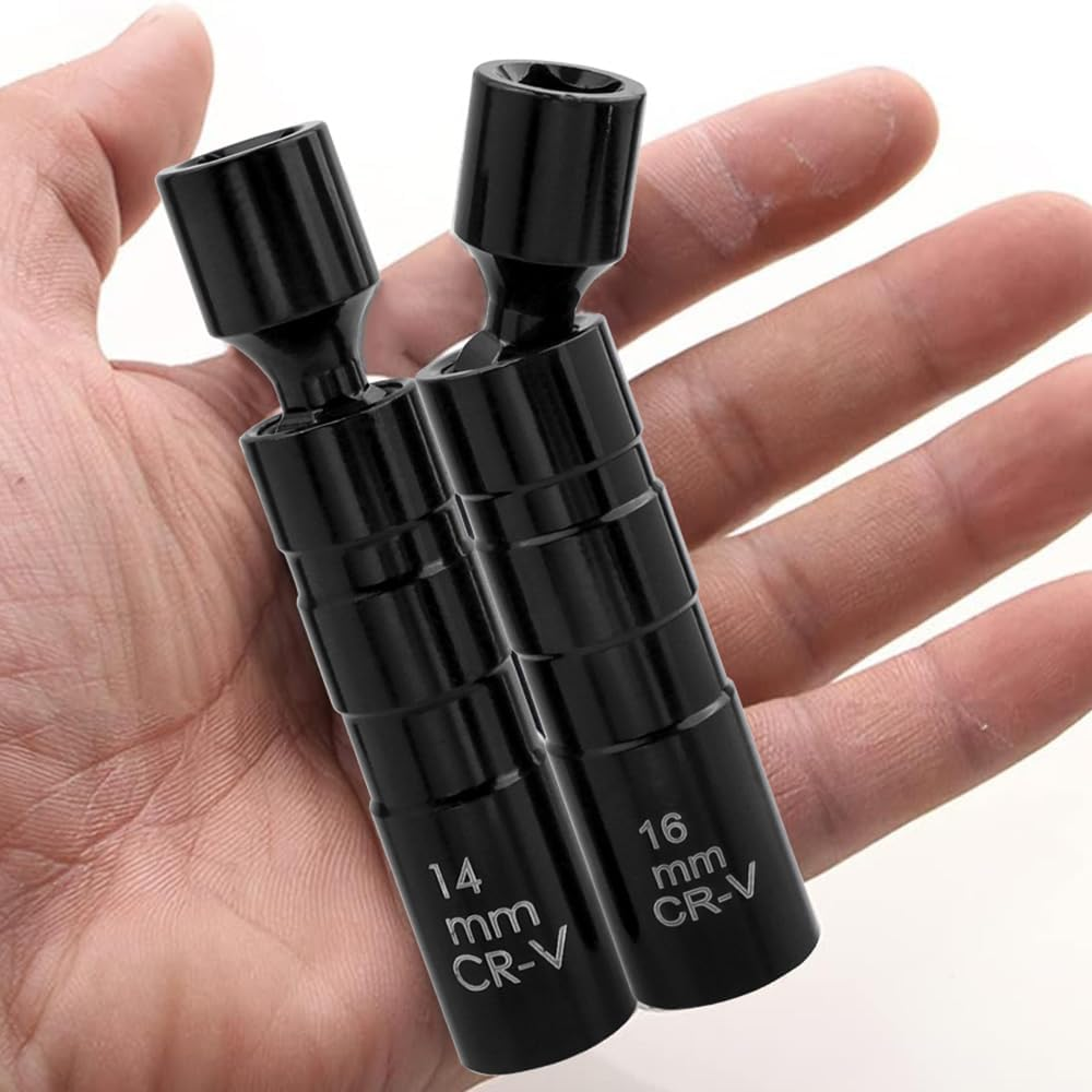 Yakamoz 2 Pieces Magnetic Spark Plug Socket Set, 14Mm & 16Mm Universal Thin Walled Joint Spark Plug Wrench 3/8 Inch Drive 12-Point Swivel Spark Plug Socket Removal Tool for Most Vehicles image number 2