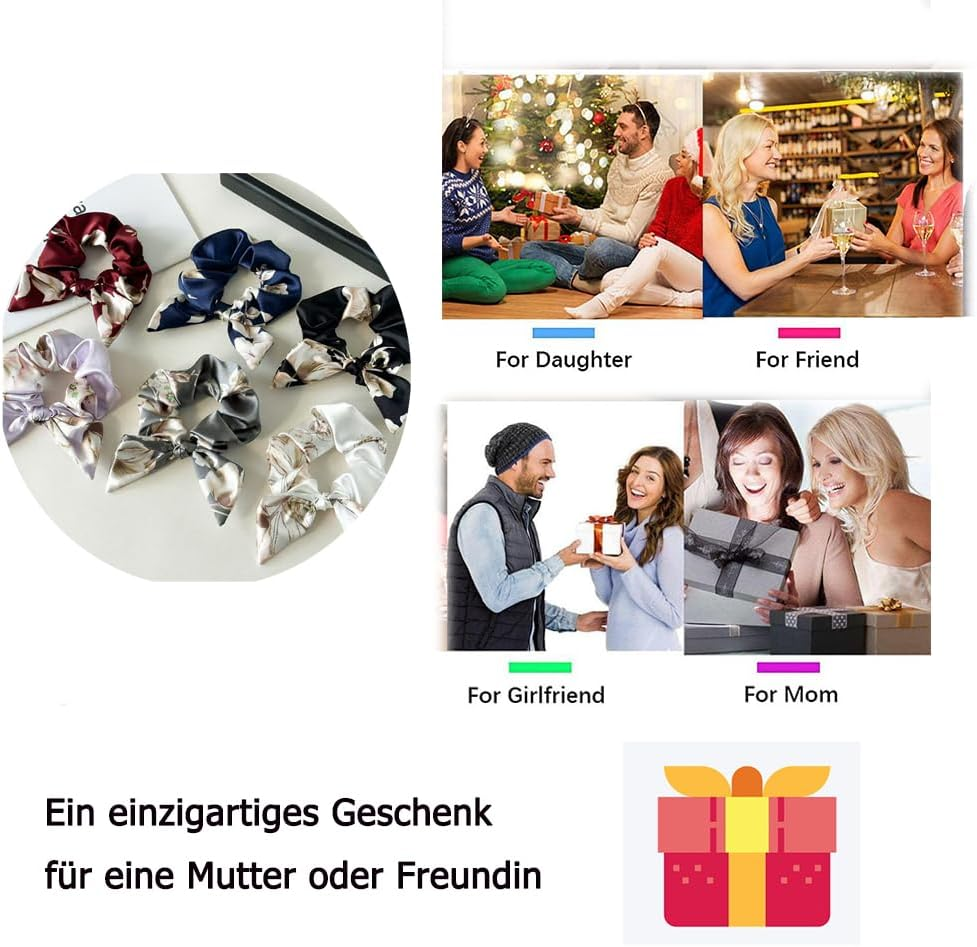 Hair Scrunchie with Bow, Satin Silk Bowknot Hair Bobbles, Ponytail Holder, Elastic Velvet Hair Band, Silk Scarf, Rabbit Ears Shape for Women (Style A, Pack of 6) image number 1