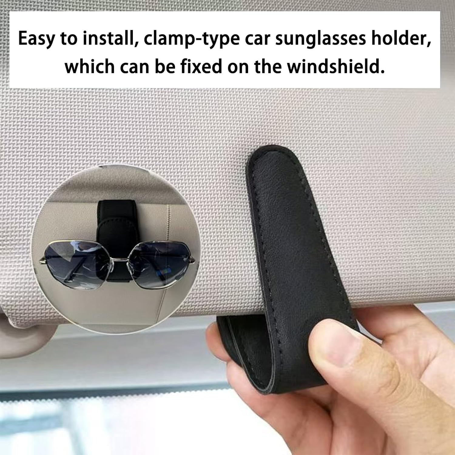Magnetic Leather Sunglass Holder for Car Universal Sunglasses Clip for Car Visor Auto Interior Accessories for Different Size Eyeglasses Car Accessories Black image number 2