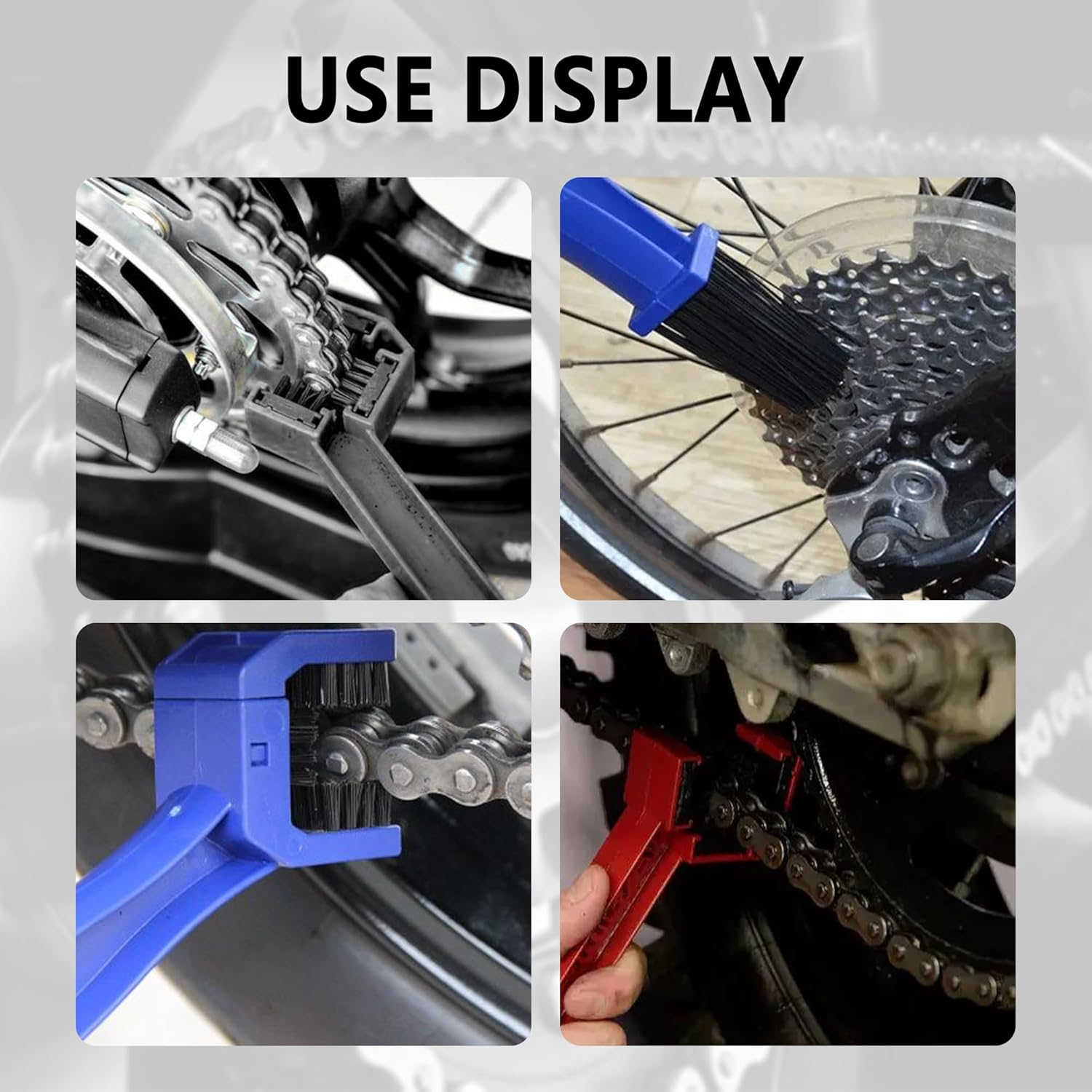 2PCS Motorcycle Chain Brush,Double-Ended Motorcycle Chain Cleaner with Three-Sided and Long Bristles,Universal Motorcycle Chain Cleaning Kit for Motorcycle Bicycle Mountain Bike (1 Red + 1 Blue) image number 3