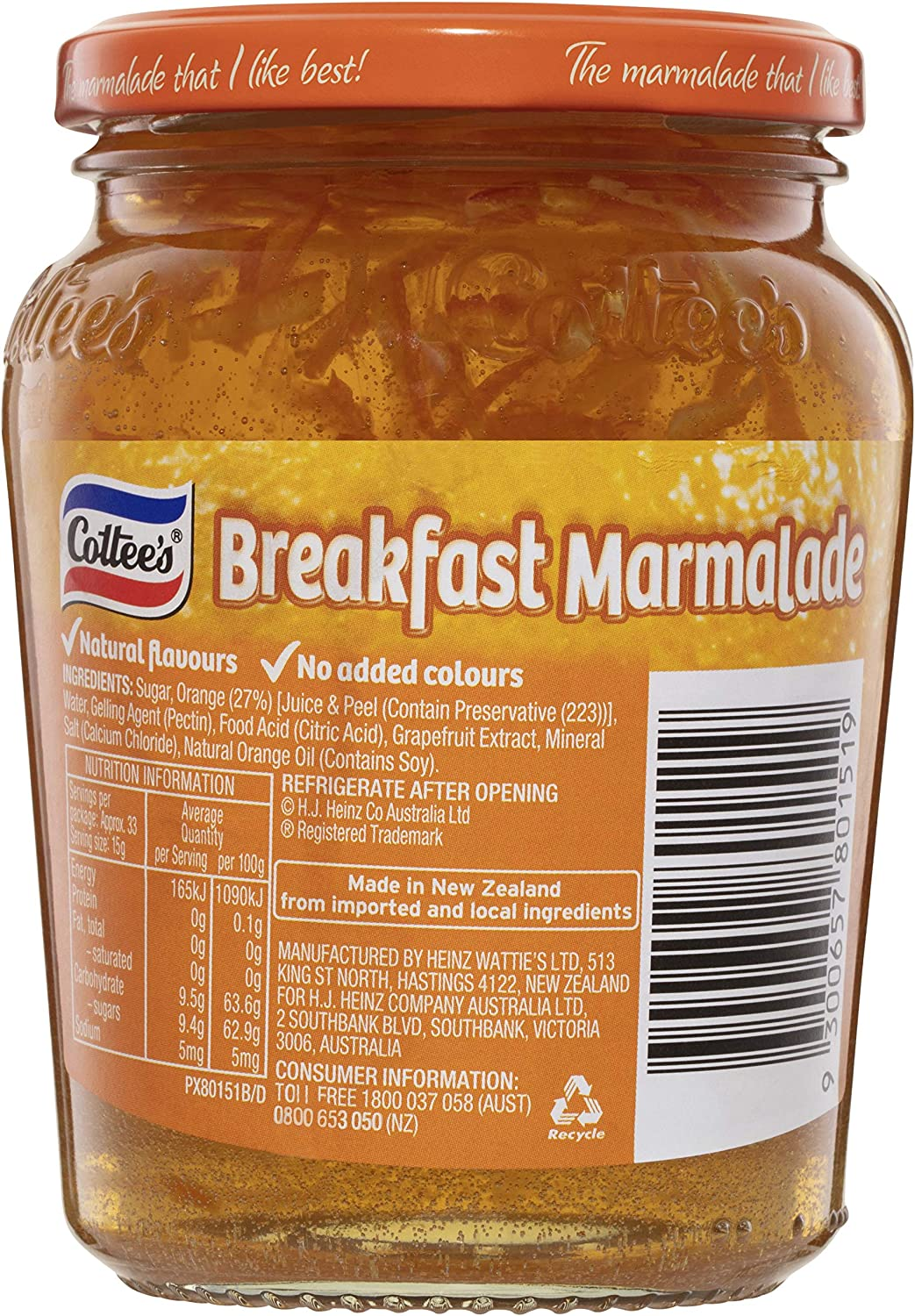 Cottee'S Breakfast Marmalade Jam Spread 500G image number 2