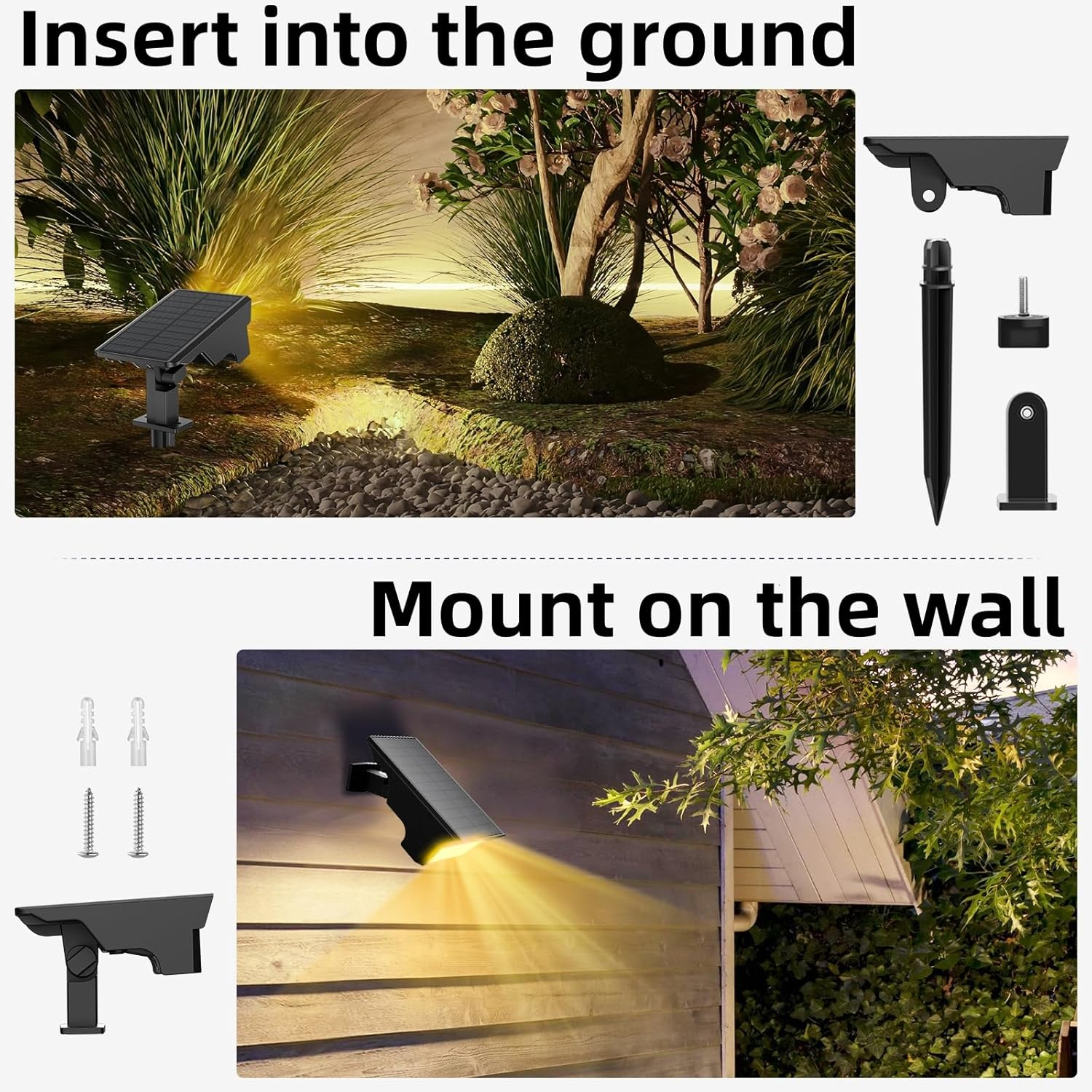 MEIKEE Solar Spot Lights Outdoor, 2 Pack Warm White Solar Landscape Spotlights Dusk to Dawn 3 Modes 3 Brightness Adjustable, IP65 Waterproof Solar Lawn Tree Wall Lights for Patio Driveway Path