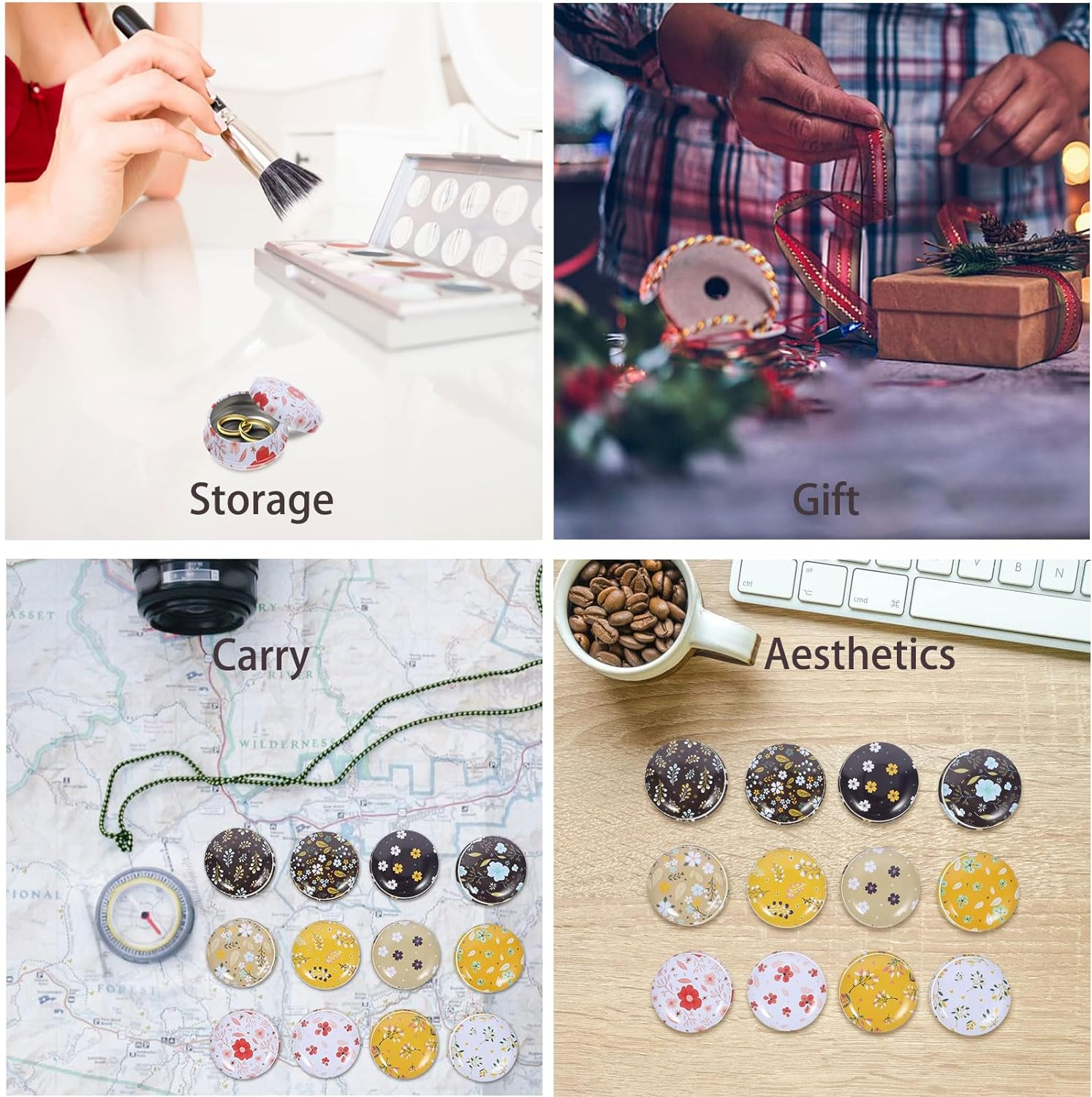 Rarapop 12 Pack Reusable Mini round Tinplate Candle Tin Jars with Lids, 20Ml Small Flower Travel Tin Cans Refillable Empty Container Bottle for Lip Balm, Salve, Eye Shadow, Powder image number 2