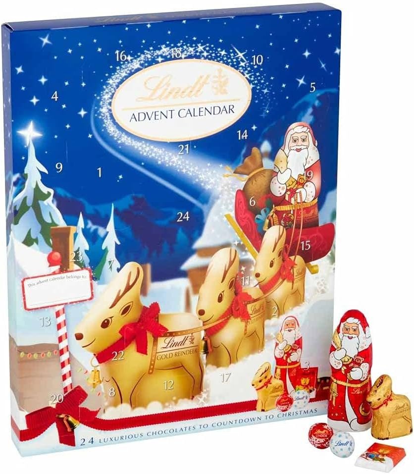 Lindt Advent Calendar 160G - Christmas Lindt Advent Calendar 2021 with Christmas Key Ring and Season Greeting Card image number 1