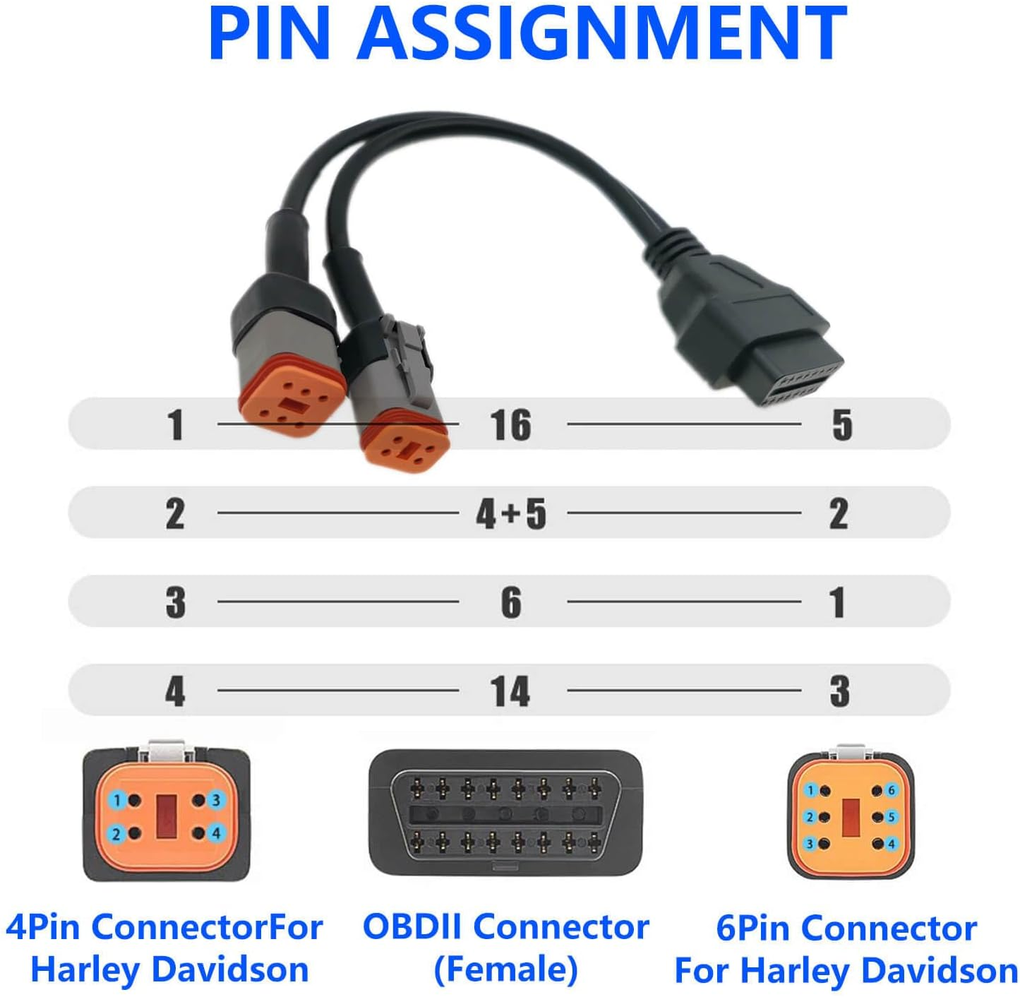 OBD2 Cable Fit for Harley Davidson Models, 4Pin+6Pin 2 in 1 Motorcycle OBD Scanner Adapter,Obd Connector Work with Many Motorcycle Diagnostic Tool, 12" Cable image number 2