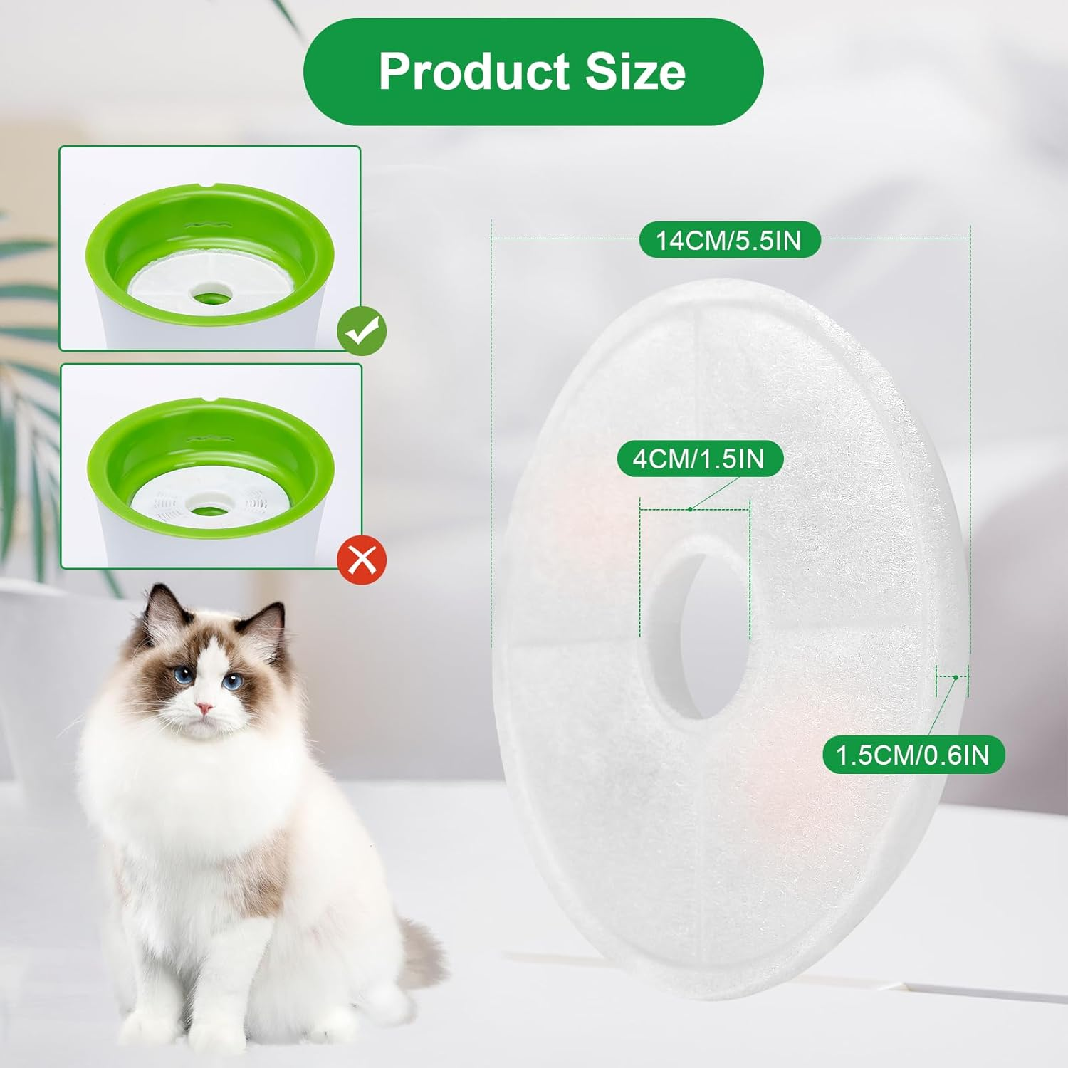 Cat Fountain Filter, Pack of 8 Replacement Filters for 3L Cat Water Fountain Filter, Cat Fountain Filter and Activated Carbon Ion Exchange Resin for Cats and Dogs for 3L Flower Drinking Fountain For image number 2
