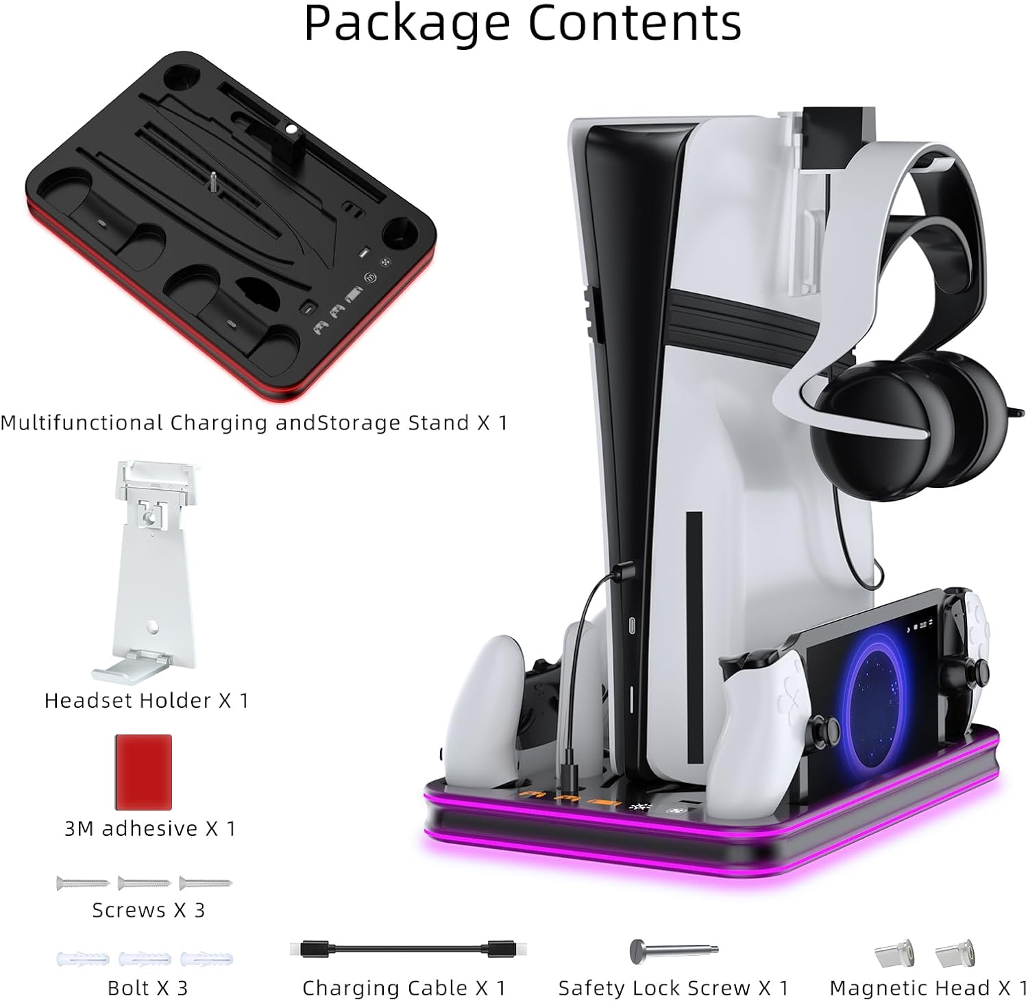 EJGAME PS5 Pro/Slim/Ps5 Stand and Cooling Station with RGB Lighting Controller Charging Station for Playstation 5 Console, PS Portal Charging Dock, P5 Pro Accessories with 3 Level Cooling Fan (Black) image number 4