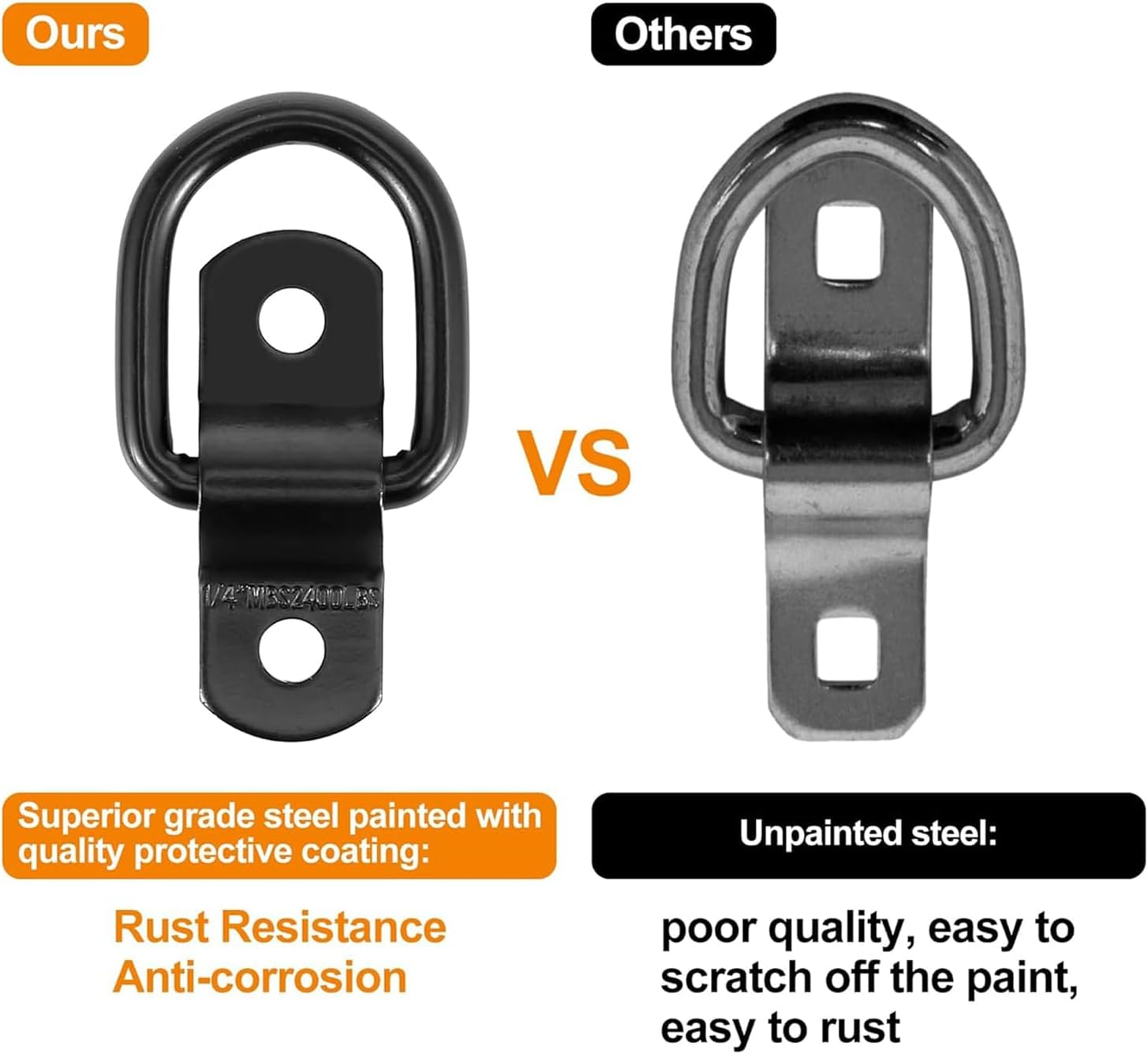 Xinghonyac 6 Pcs Heavy Duty Steel D Rings Tie down Anchors, 1/4" D Lashing Ring Cargo Tie down Anchors, 2400 Pound Capacity D Rings Heavy Duty Trailer Tie Downs for Trucks RV Camper Van Boats image number 3