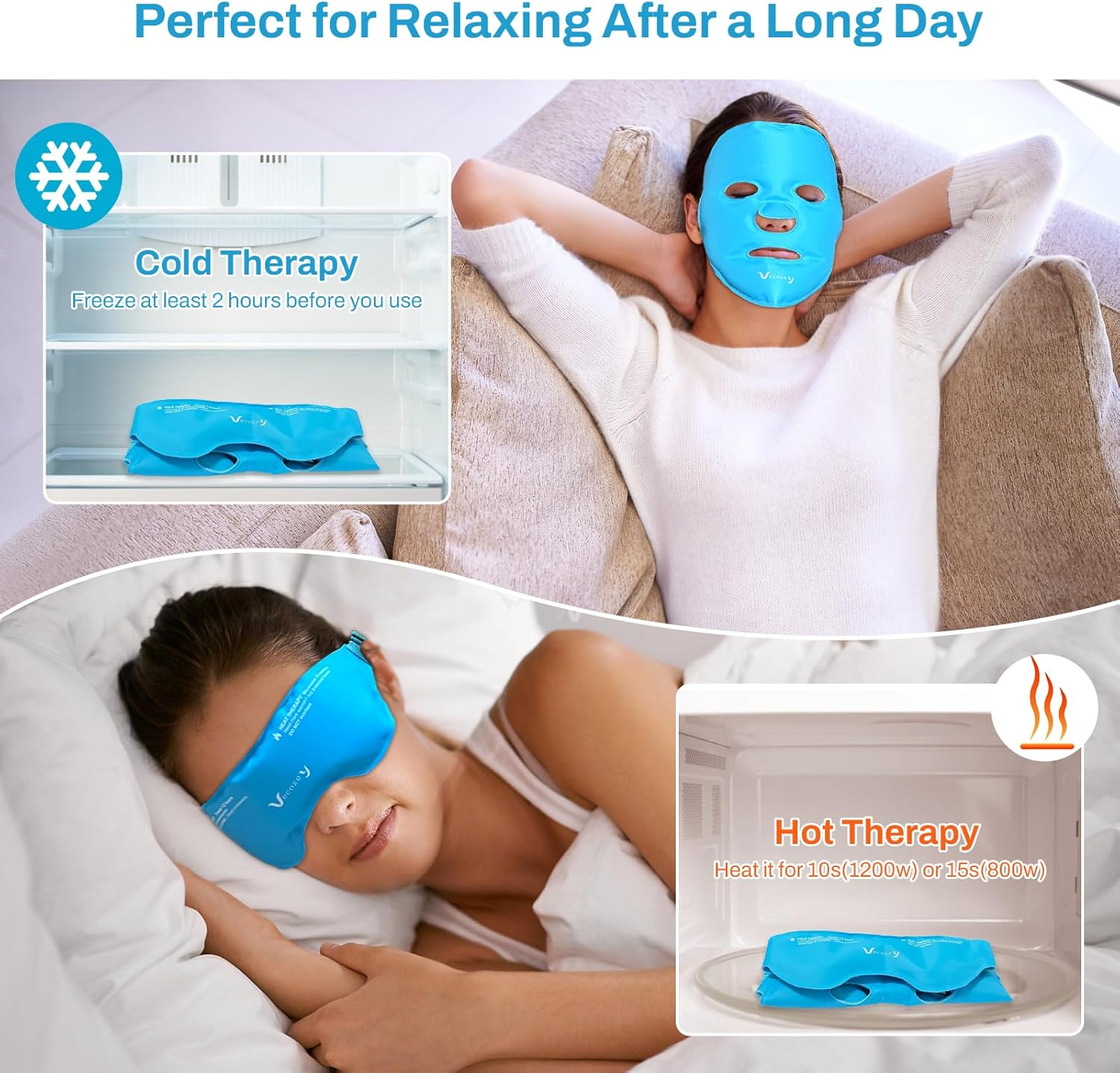 Vecozey Cooling Ice Face Mask & Gel Eye Mask Set, Dual-Sided Cooling Face and Eye Pack for Puffy Eyes, Headaches, Face Swelling, Migraines, Reusable Hot Cold Compress with Plush & Nylon Comfort Fit image number 1