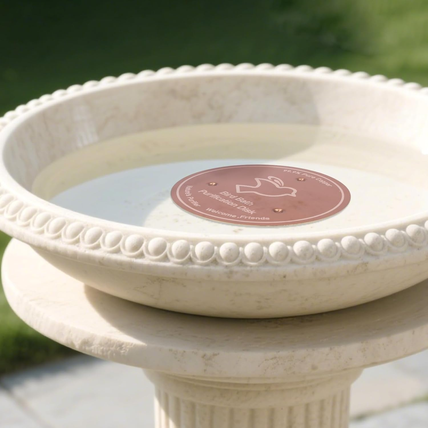 BOXOB Pure Copper Bird Bath Purification Disk, 4In Bird Bath Cleaner with Triple Point Support All Season Safe Water Purifier Universal Fit for Outdoor Birdbaths & Bowls image number 2