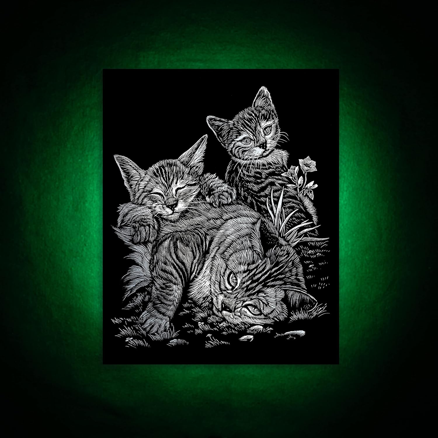 Royal & Langnickel Silver Engraving Art A4 Size Tabby Cat and Kittens Designed Painting Set image number 3