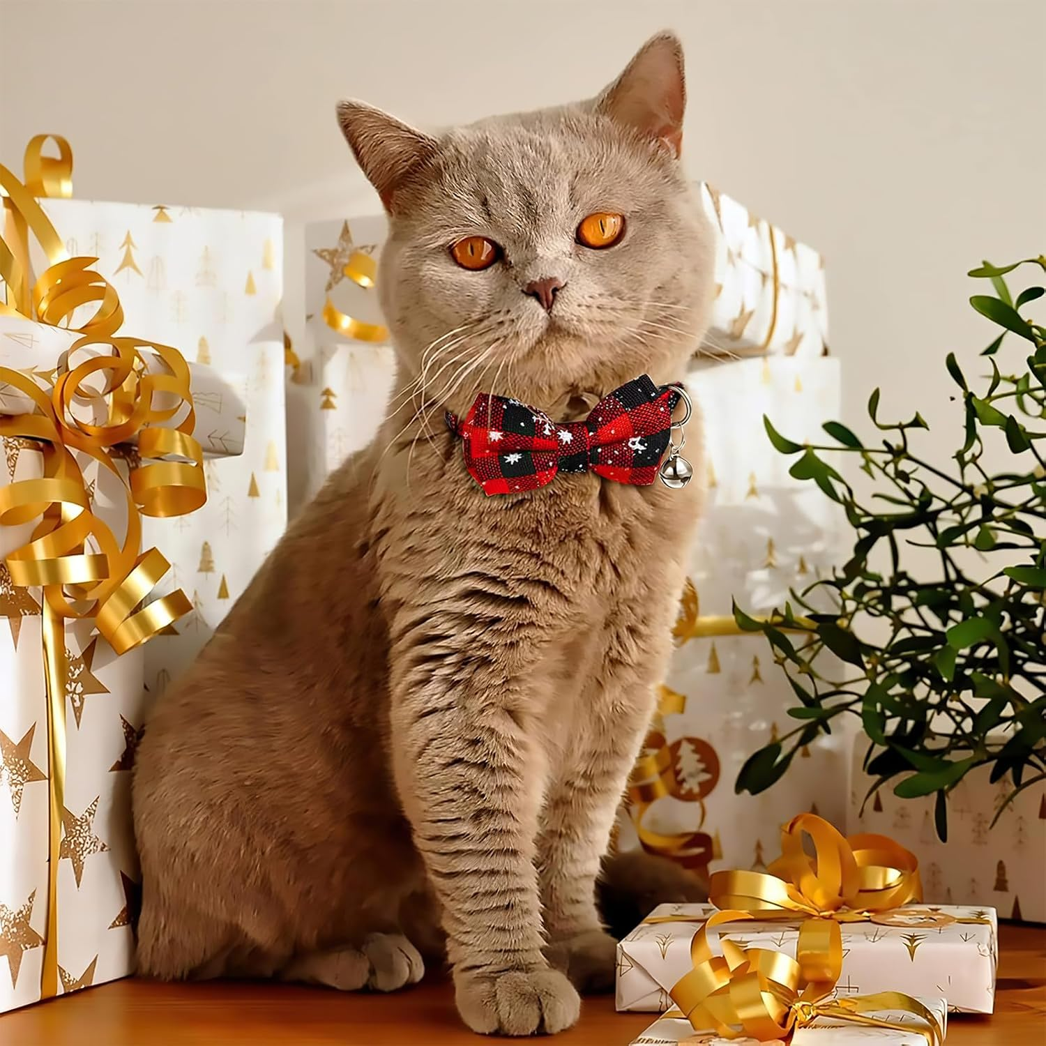 Christmas Collar Dog Cat Christmas Collar Christmas Collar with Removable Bow, Collars with Bow Tie Christmas, Checked Costume Dog Collar for Cats and Puppies (Red) image number 1