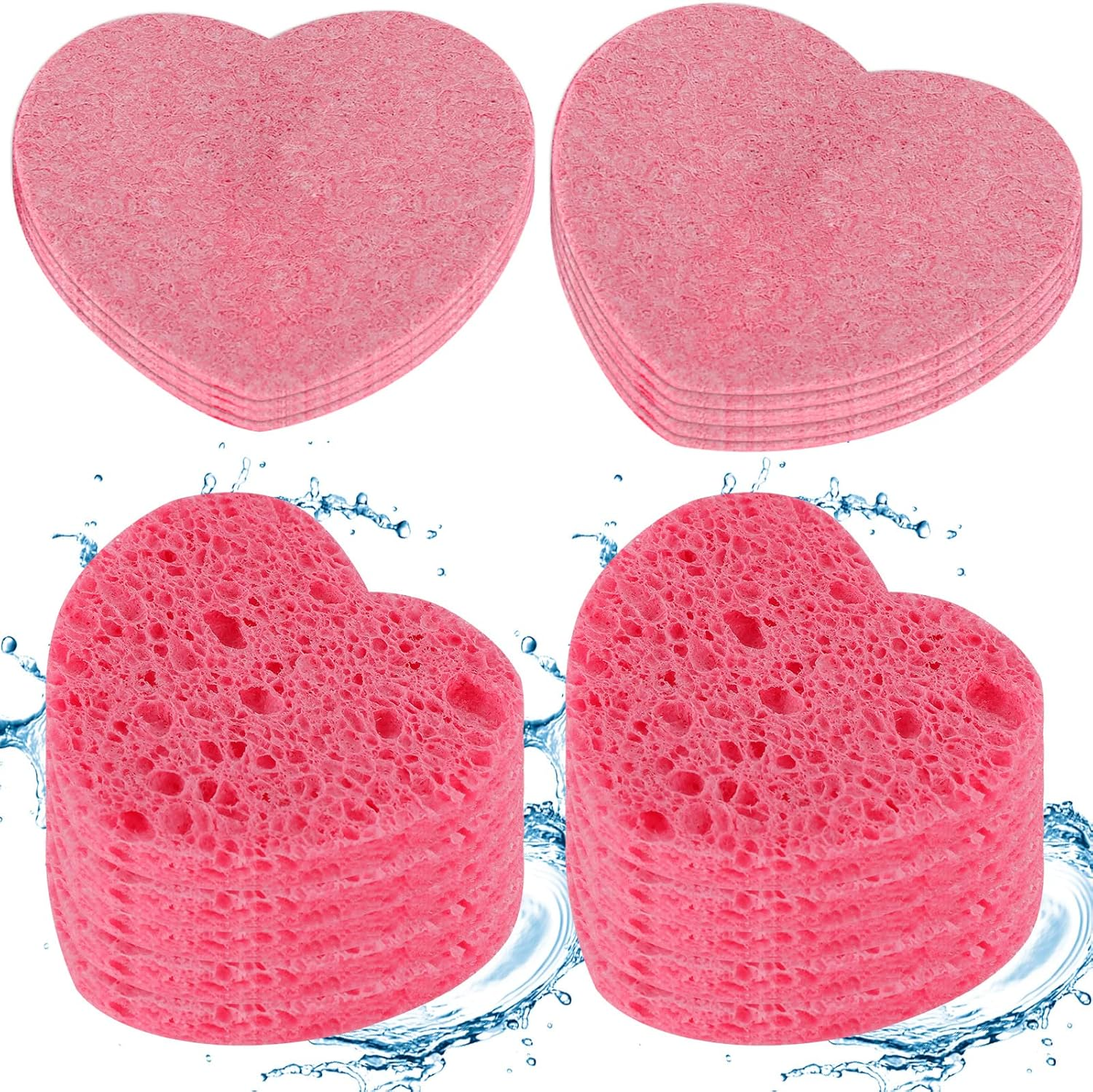 WLLHYF 20 Pieces Compressed Facial Sponges Natural Cellulose Facial Cleaning Sponges Professional Cosmetic Spa Sponges for Face Cleansing Makeup Removal Pore Exfoliating (Heart-Pink) image number 3