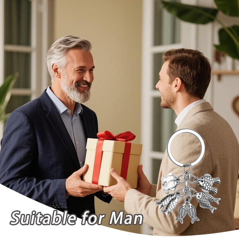 Vintage Fish Keychain for Husband Boyfriend Novelty Fishing Gifts for Son Nephew Fisherman Birthday Presents for Grandpa Dad Fishing Retirement Gifts for Men Elderly Uncle Fish Lover Fisherman Keyring