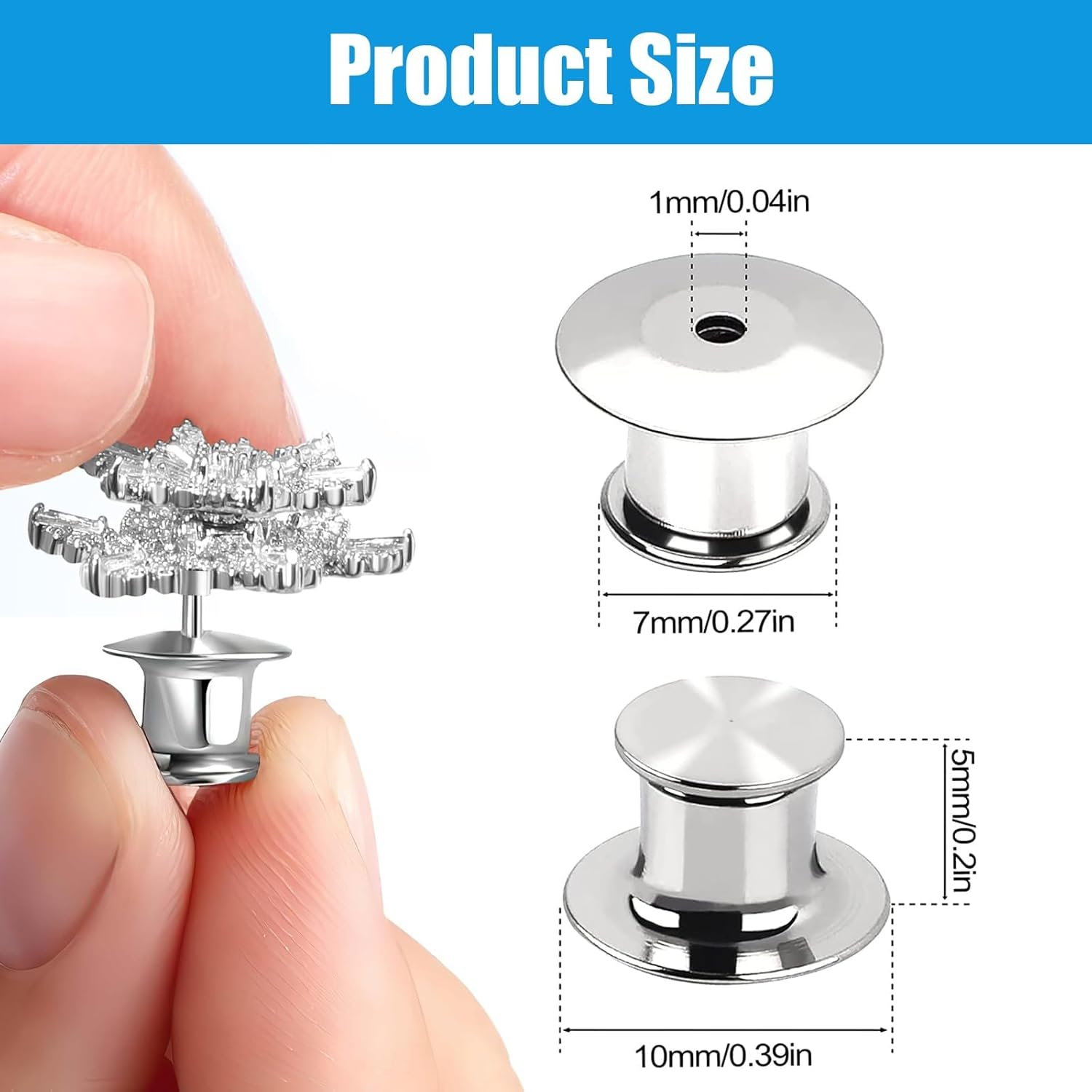 Pin Back, 35 Pcs Backs Locking Pin Keepers Clasp, Metal Locking Pin Backss for Jewlery, Crafts, Lapel Pins (Silver) image number 3