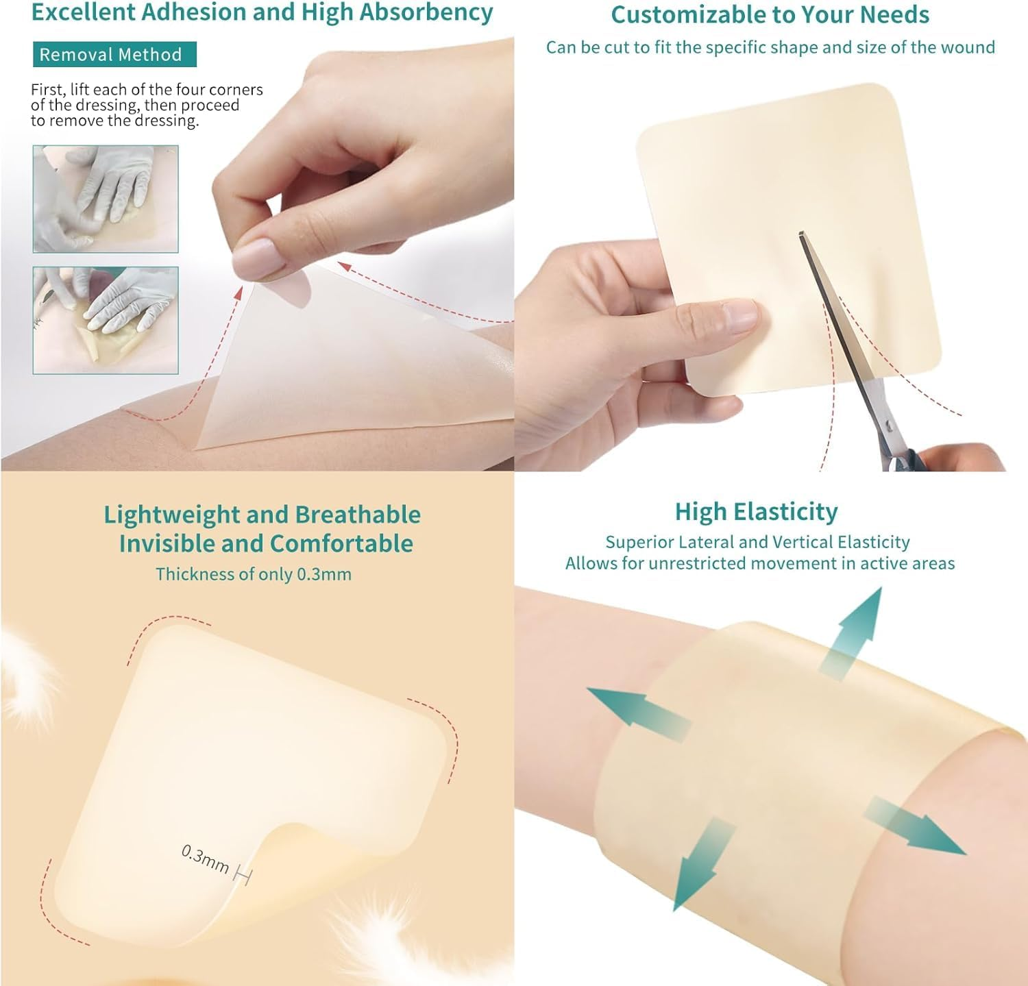 Dimora Hydrocolloid Dressing 10 Pack (7.5Cm X 7.5Cm) | Extra Strong Adhesive Waterproof Blister Plasters for Feet, Heel & Joints | Wound Care for Burns, Bedsores, Acne, Cuts | Fast Healing Gel Bandages image number 1