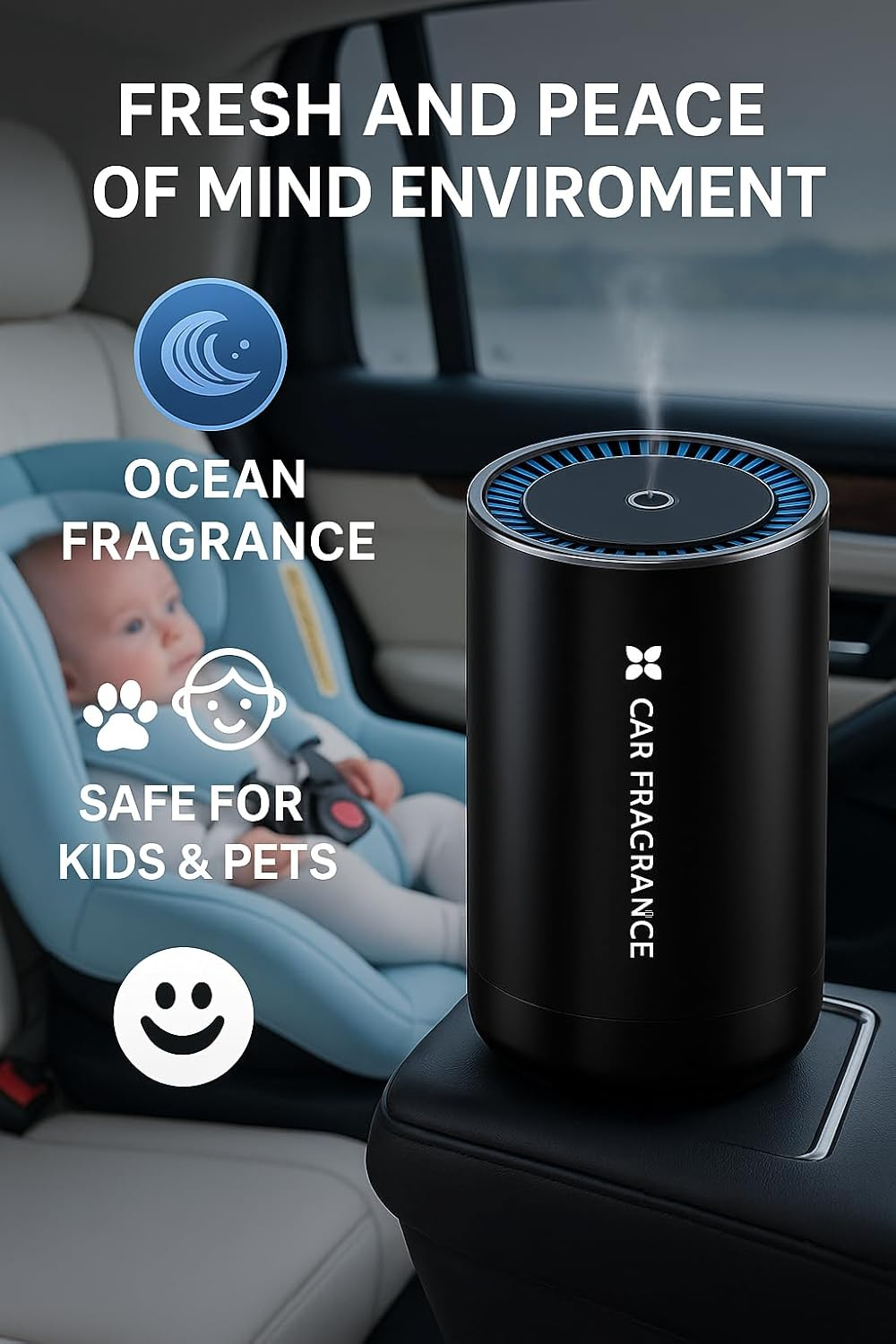 COZYVISTA - Portable Essential Car Oil Diffuser &ndash; USB Rechargeable Aromatherapy Device with 3 Mist Modes, Type-C Dual-Use Design &ndash; Aluminum Alloy & PC Body for Car, Home, Office, Travel Black