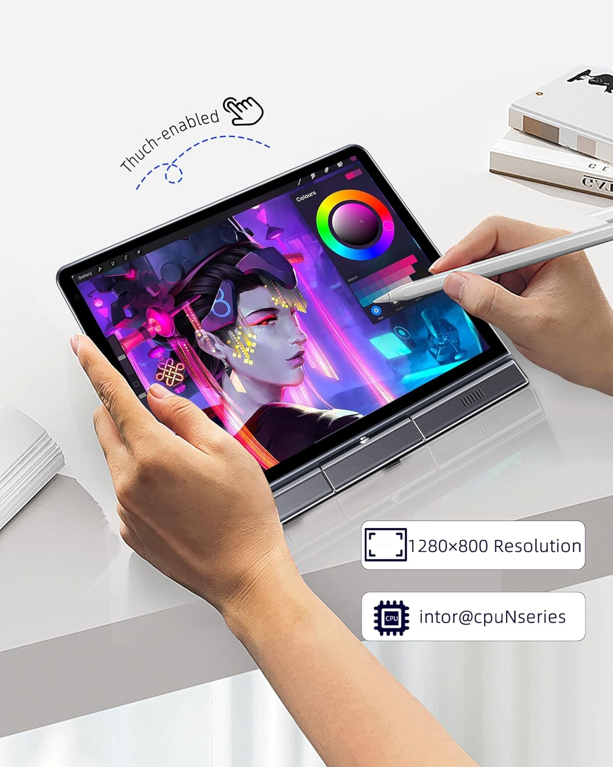 Mini Laptop 8 Inch HD Touchscreen Portable, Windows 11 Pro Small Gaming Laptop, N100 12 GB LPDDR5 512 GB M.2 SSD, Wi-Fi 6, BT 5.2 2 MP Camera, G-Sensor, HDMI, Type C image number 2