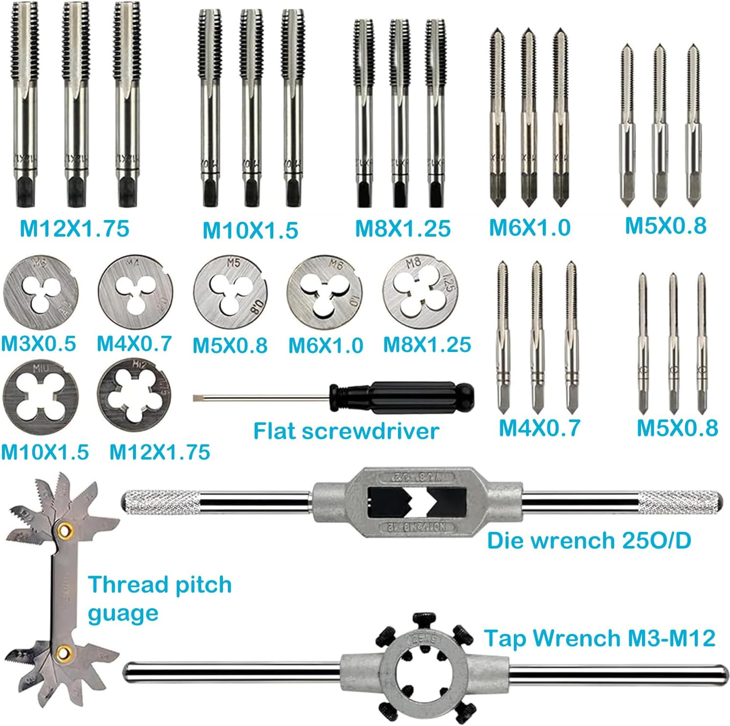 YUENTOEN 32Pcs Tap and Die Set, Metric Set Threading Tapping Cutting Tool with Accessories and Storage Case, Thread Repair Kits for Cutting External and Internal Threads image number 5