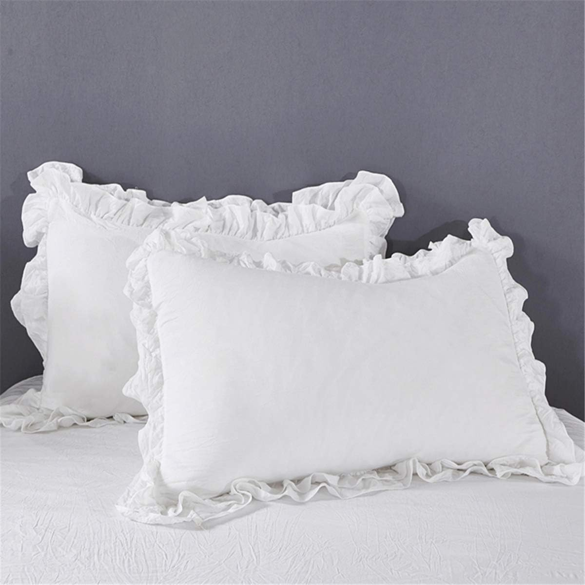 MOOWOO Ruffle Duvet Cover Set, Soft and Breathable Washed Microfiber 3Pcs Bedding Set, Shabby Chic Farmhouse Duvet Cover and Pillow Shams, Zipper Closure & Corner Ties, Easy Care -(White, Queen) image number 5