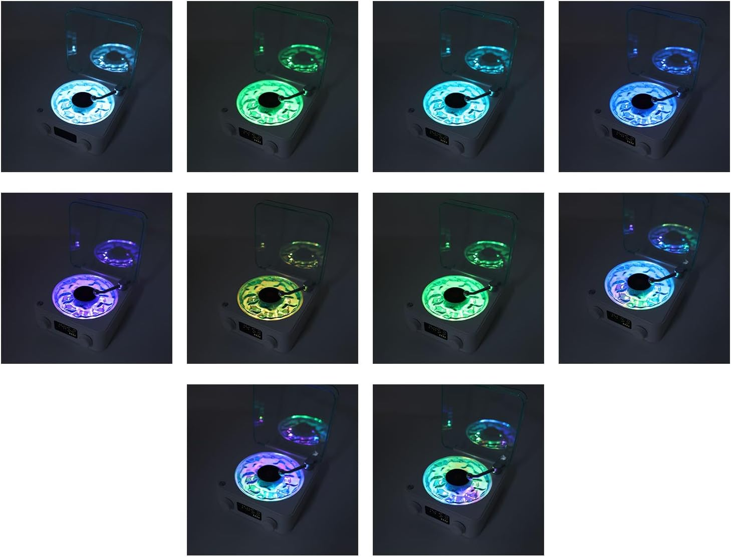 Vintage Record Player BT Speaker, Time Display Clock and Soft Night Light Design, Portable 4 Modes Cordless Turntable Stereo Speaker for Home Bedroom (White)