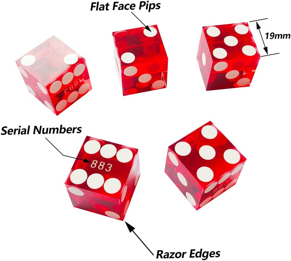 Yuanhe Set of 5 Grade AAA Precision 19Mm Serialized Casino Dice with Razor Edges and Corners image number 5