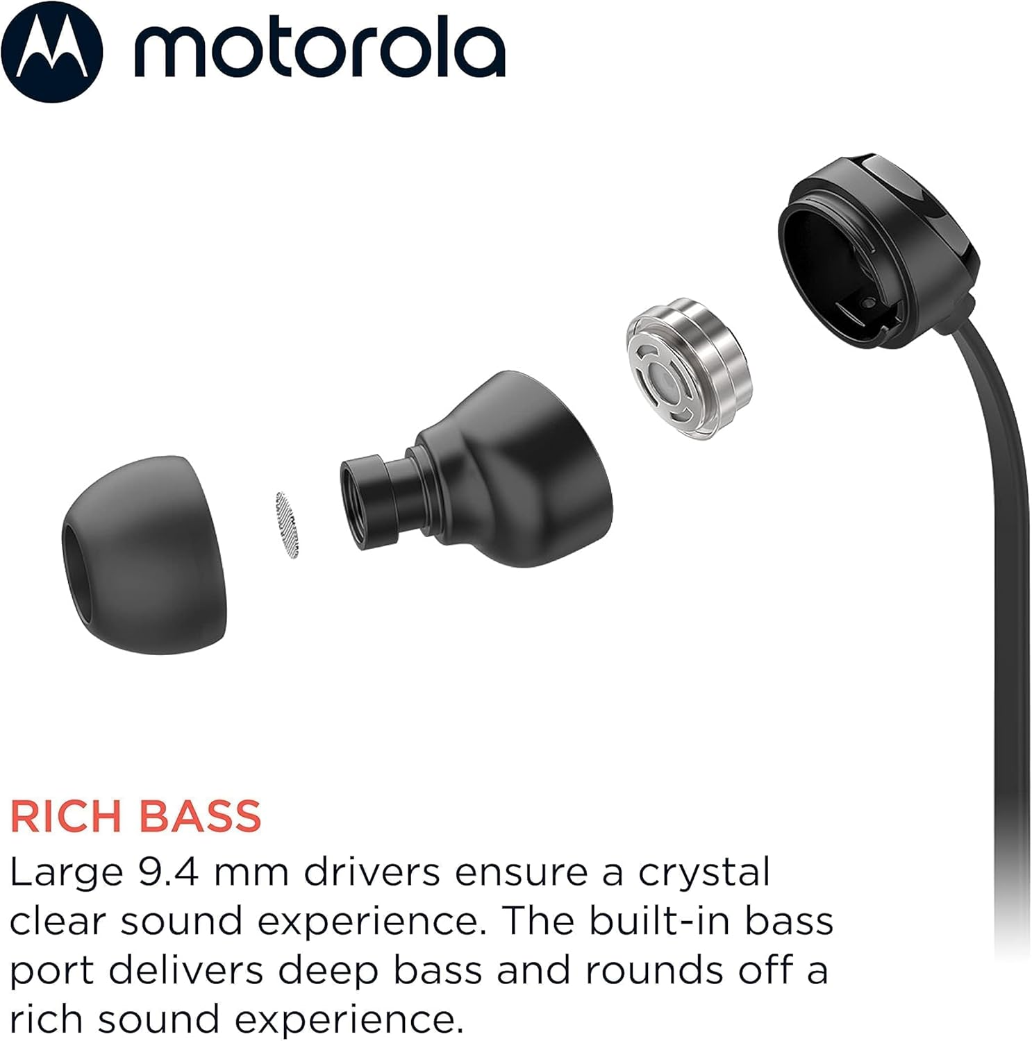 Motorola Sound Earbuds 3-S | In-Ear Headphones with Microphone | Anti-Tangle Cable, Deep Bass and Ergonomic Design with Comfort Fit | 3.5Mm | Black image number 3