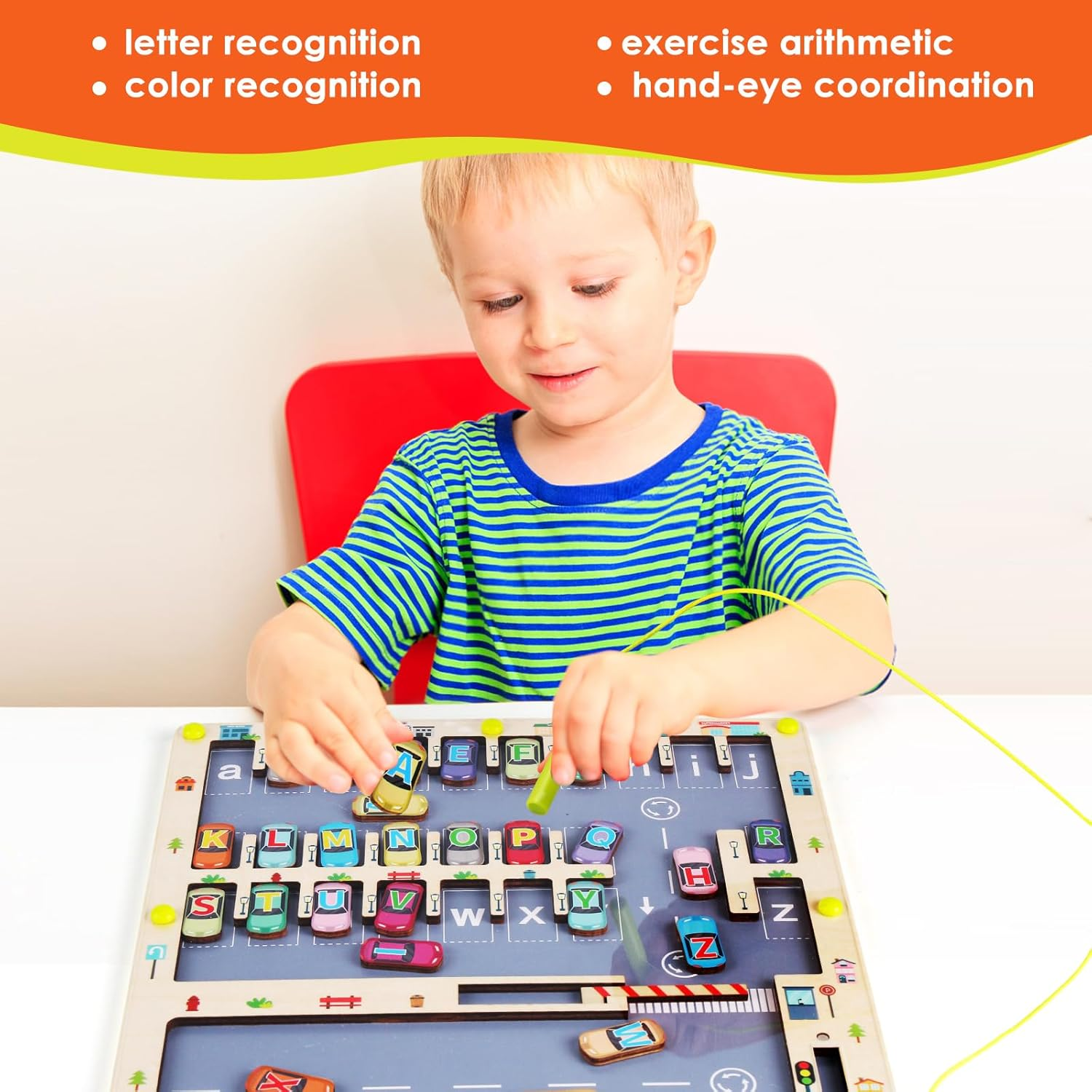 Magnetic Alphabet Maze &ndash; Parking Lot and Alphabet Maze Fun Learning Toys for Toddlers 3-4-6 Years Old ， Puzzle Toys for Letter and Color Recognition, Dexterity image number 1