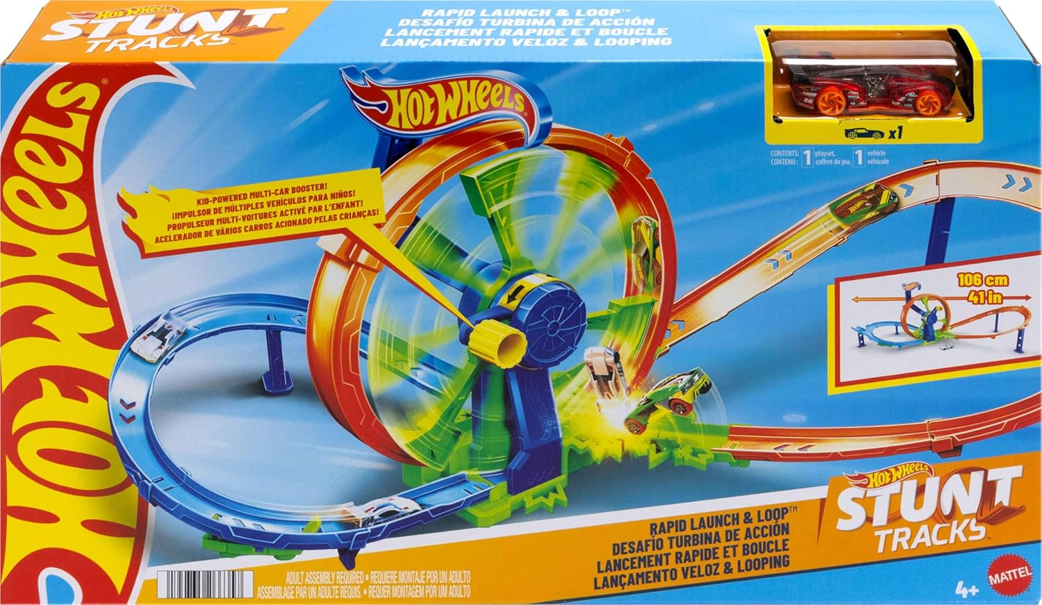 Hot Wheels Toy Car Track Set, Launch and Loop Playset & 1:64 Scale Die-Cast Vehicle, Crash Area on Figure 8 Track with Loop-Kicker Booster image number 4
