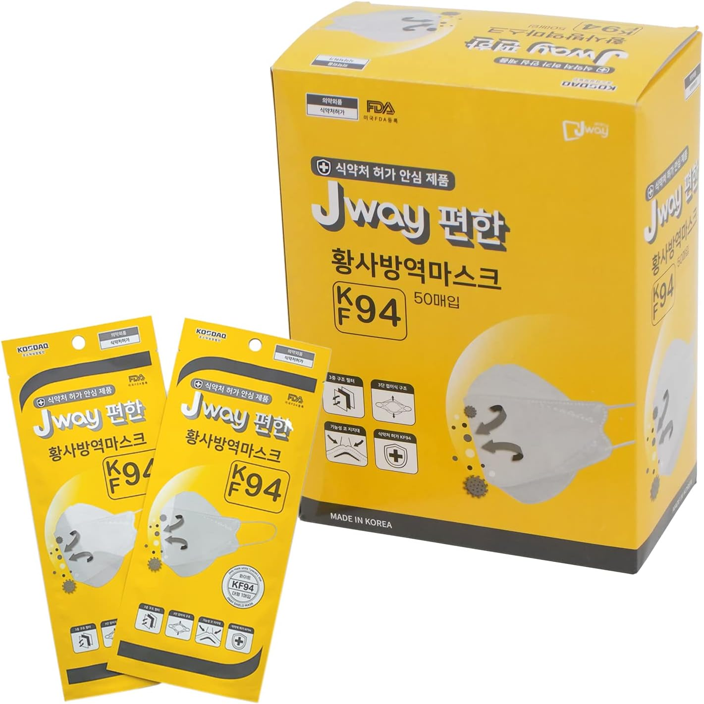 MEDIK Jway KF94 High Performance 3-Layer Filter Mask, 50 Pieces, Disposable Non-Woven Fabric, 3D Mask, PM2.5, Droplet Pollen MCH-KF94-JP50 image number 1