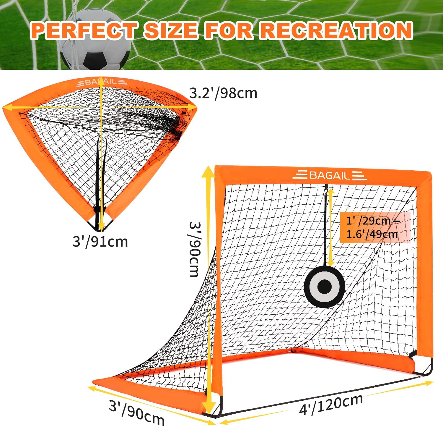 BAGAIL Football Goal, Pop up Football Net with Goal, Pegs and Portable Carry Bag, Easy to Assemble, Ideal for Garden Training and Leisure Games image number 3