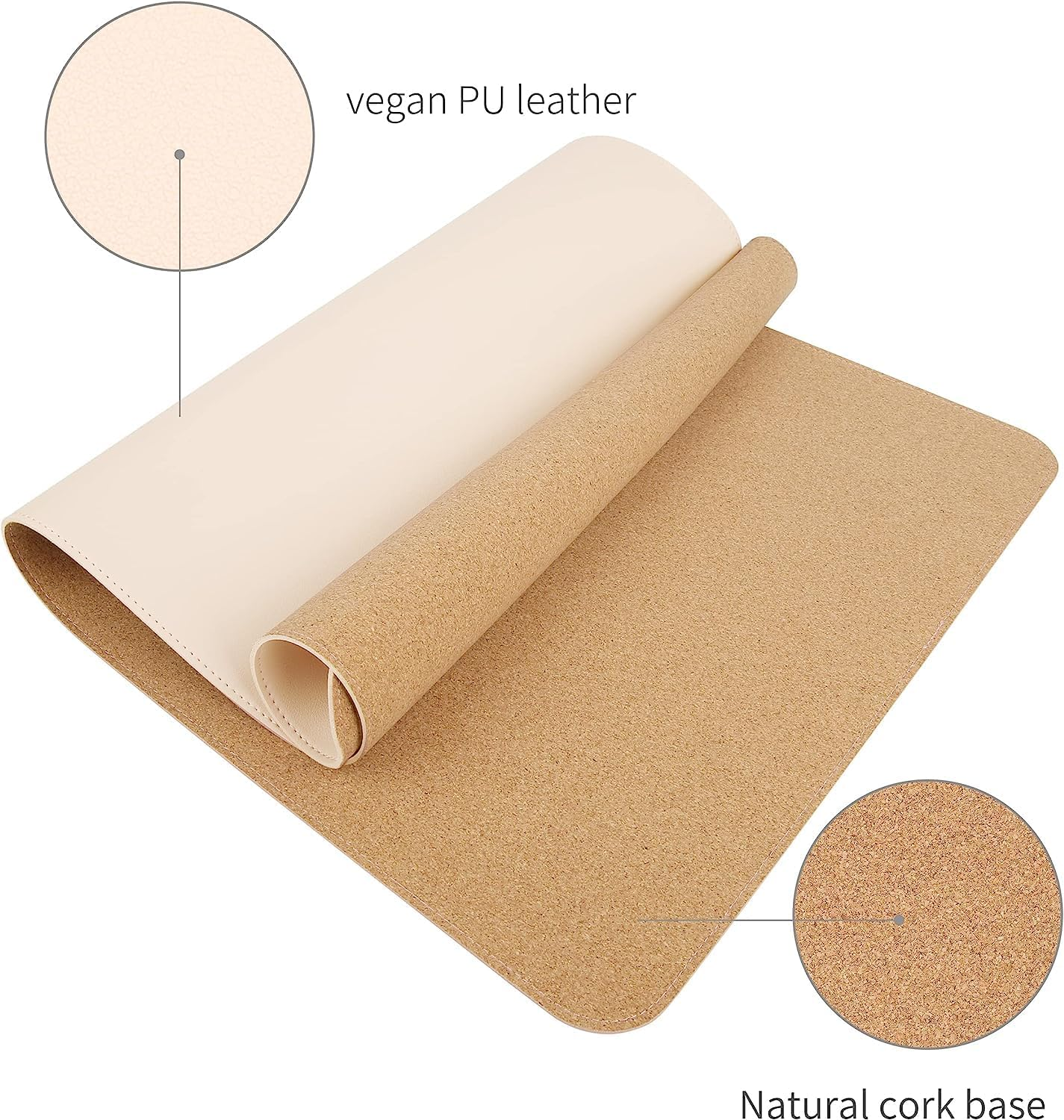 RENMTURE Dual-Sided Desk Pad, Natural Cork & PU Leather Large Mouse Mats for Office and Home Work, Desk Protector Non-Slip, Waterproof, Easy Clean (Beige, 32"X16") image number 6