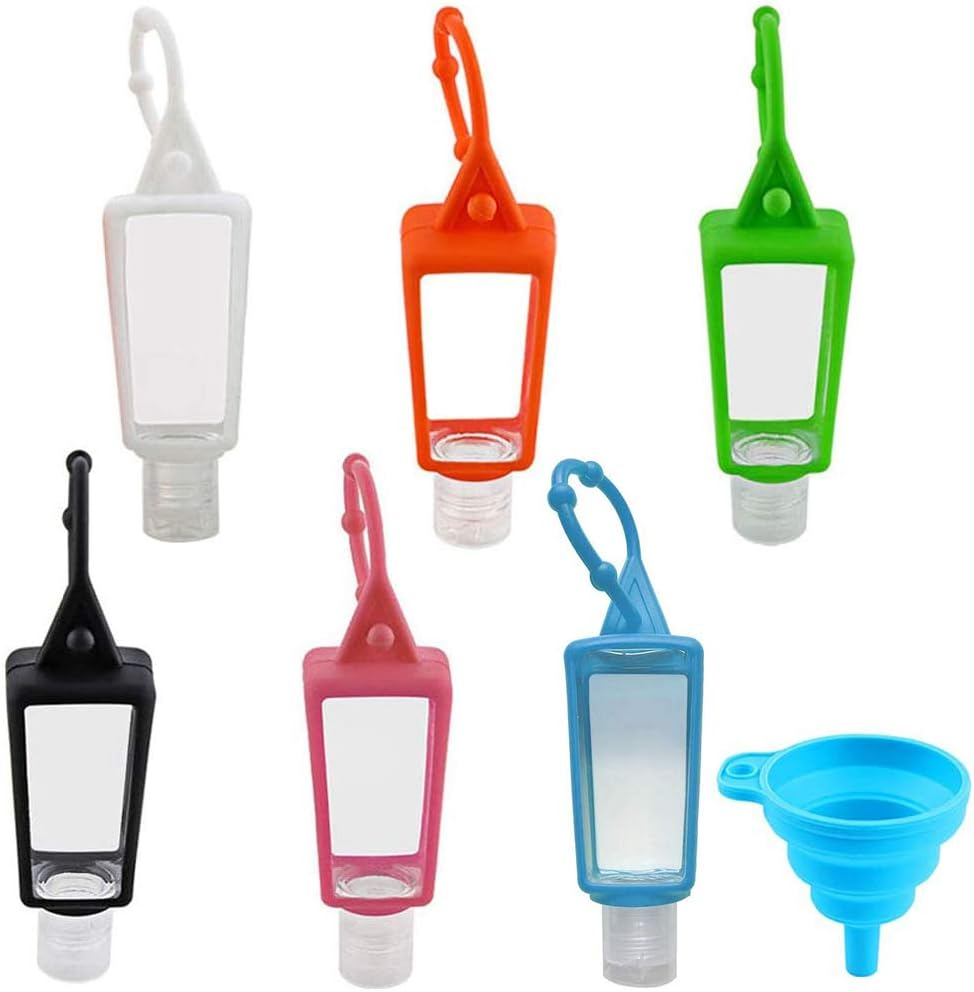 6 Pieces 30Ml Travel Bottles and 1 Funnel, Refillable Bottles Travel Containers, Transparent Plastic Sealed Leakproof Cosmetic Bottle with Silicone Case for Cosmetic, Lotion, Shampoo Lotion, Transparent, 30Ml image number 6