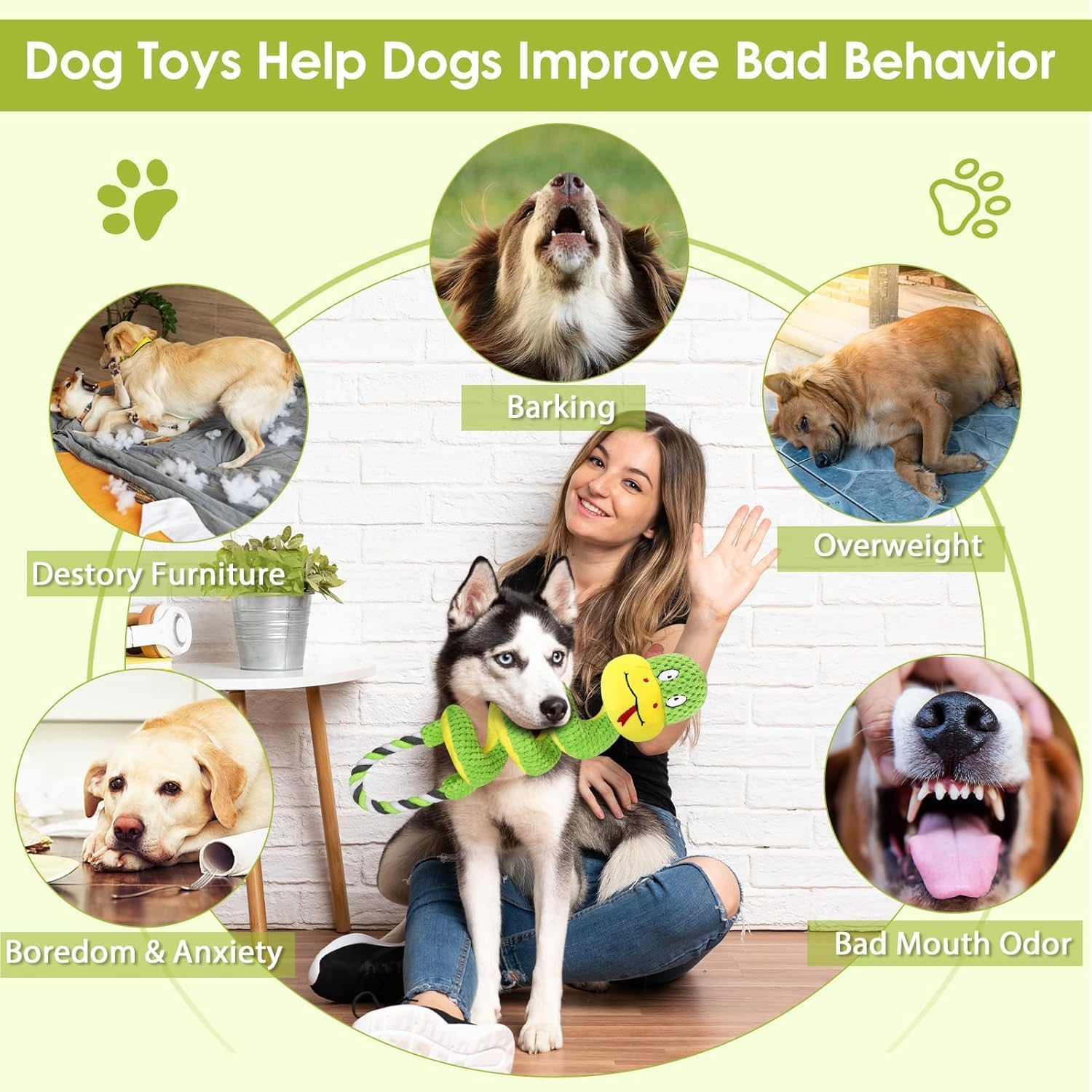 Chew-Resistant Dog Rope Toy with Squeaker & Crinkle Paper | Interactive Puppy Toys for Anxiety Relief & Dental Care | Tough Chew Toys for Small, Medium, and Large Dogs image number 5