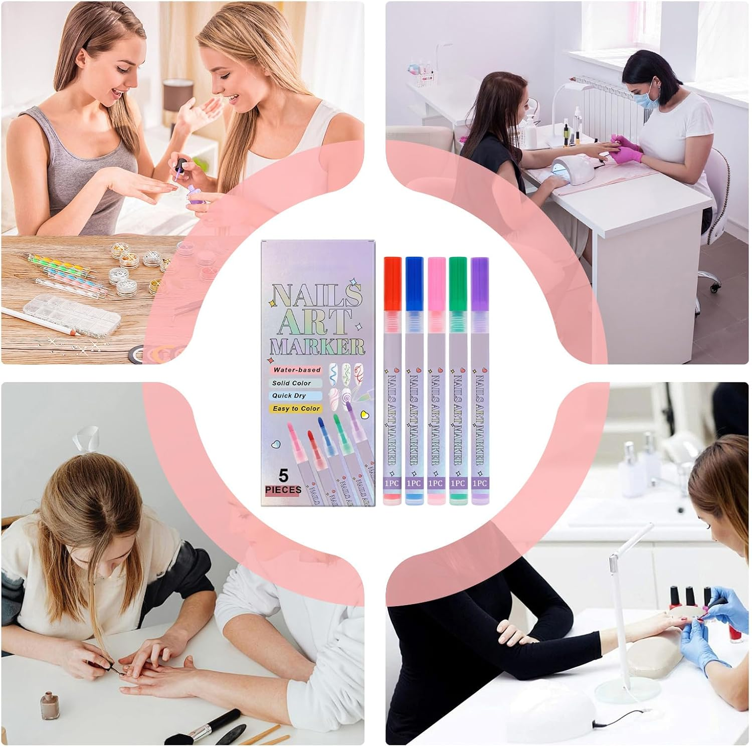 Moreeulsi Nail Polish Pens | Waterproof Nail Doodle Pens,5 Colors Quick-Drying Manicure Decoration Graffiti Doodle Markers for Women Girls Professionals Beginners image number 2