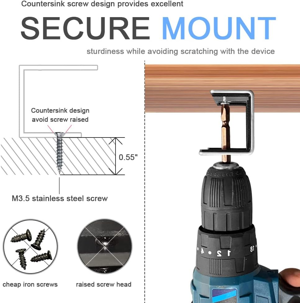 Under Desk Laptop Mount, JEMACHE Aluminium under Desk Shelf Holder for Laptop, Mac Mini, Macbook with Anti-Scratch Silicone (Silver) image number 5