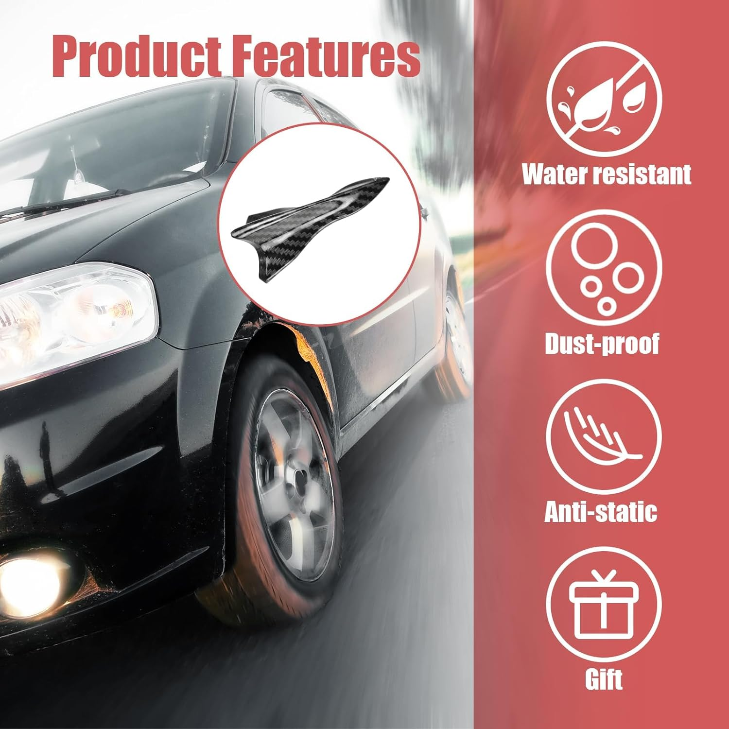 10 PCS Car Shark Fin Diffuser, Universal Roof Diffuser Spoiler, Car Shark Fin Antenna Kit with Selfadhesive Tapes, Vehicle Exterior Decor Accessories Stickers for Most Cars (Carbon Fiber) image number 5