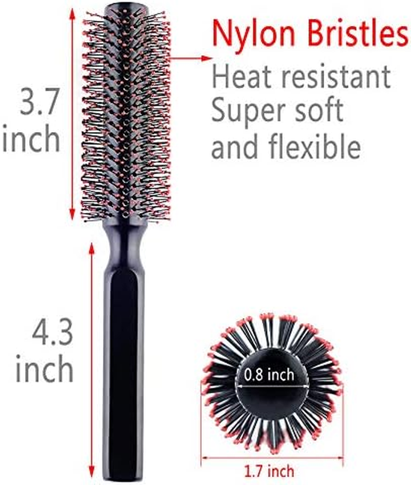 Round Hair Brush for Blow Drying, Wooden Blowout Brush with Soft Nylon Bristles, for Medium or Short Hair