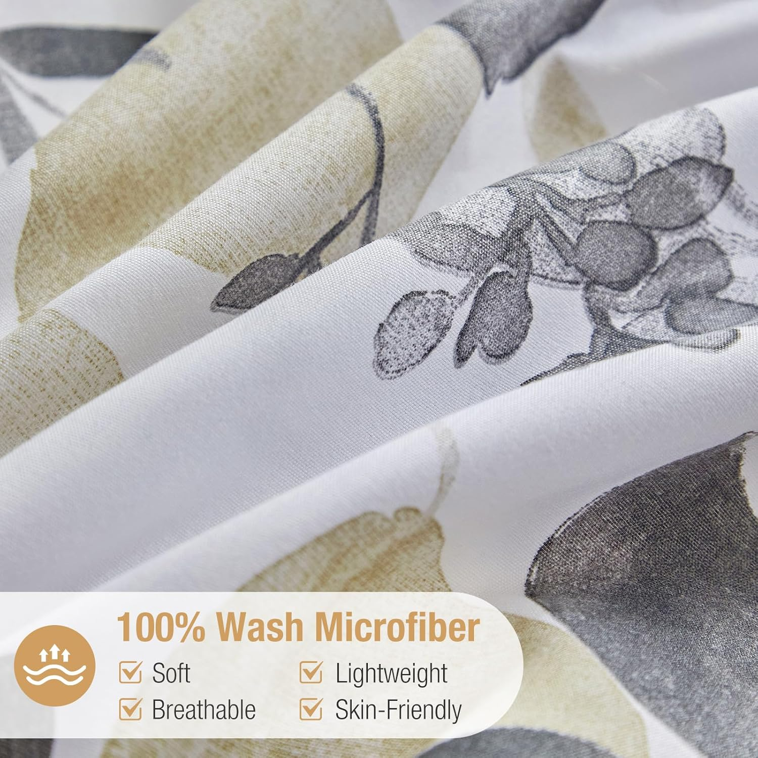 Duvet Cover for 135/150 Cm, Duvet Cover 230 X 220 Cm with Bohemian Pattern, Microfibre, 3 Pieces, Consisting of 1 Duvet Cover 230 X 220 Cm + 2 Pillowcases 50 X 75 Cm, Khaki Autumn Leaves