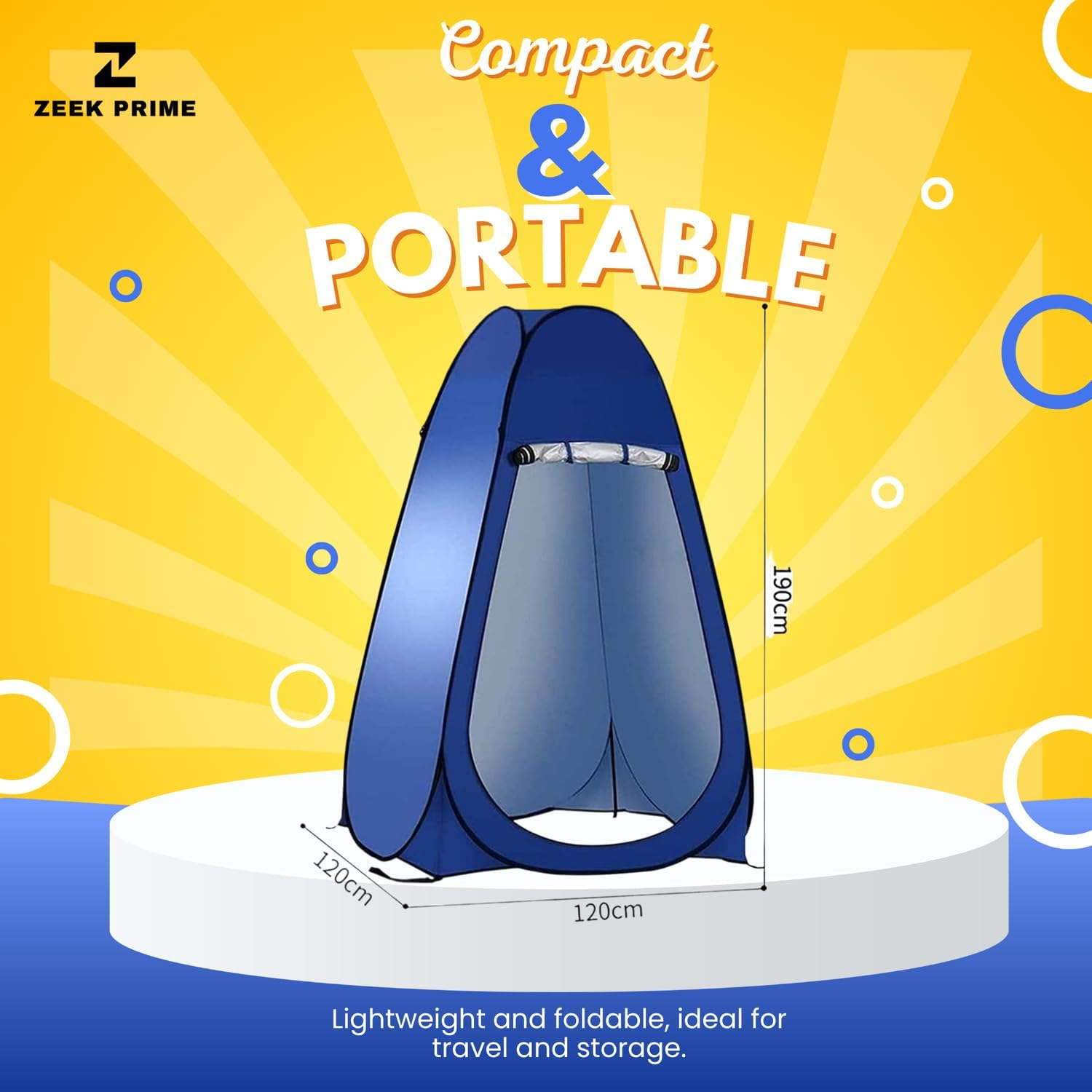 ZEEK PRIME - Camping Waterproof Pop-Up Tent with Two Windows &ndash; Portable Outdoor Privacy Shelter for Shower, Toilet & Changing | 170T Polyester, Lightweight Single & Double Sizes with Carry Bag &ndash; Blue image number 1