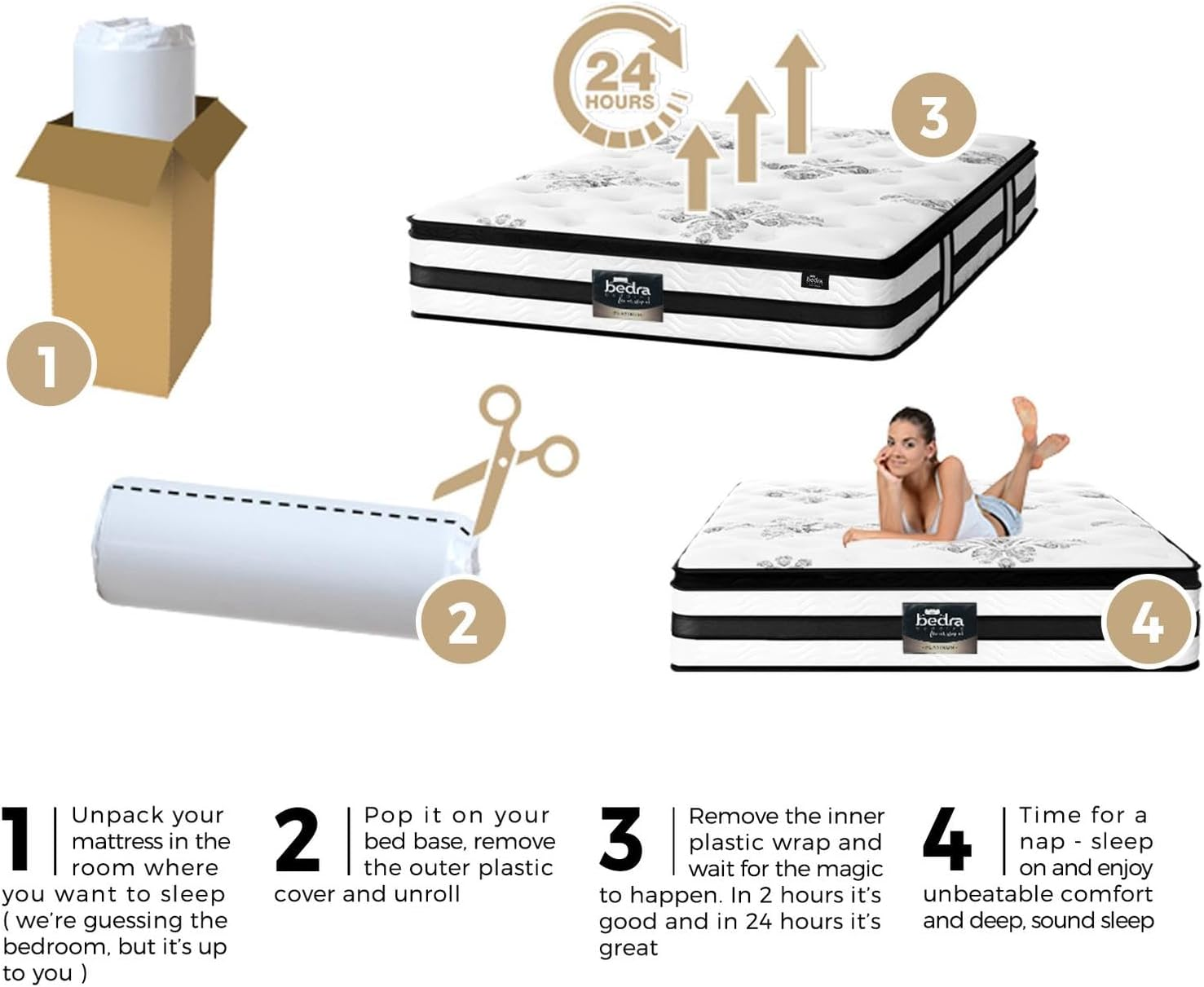 Bedra Bedding 34Cm Single Bed Mattress with Cool Gel and Pocket Spring Medium Firm Single Size Mattress image number 4