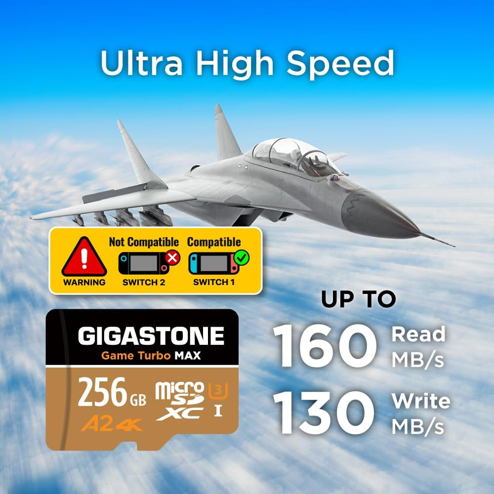 [5-Yrs Free Data Recovery] GIGASTONE 256GB Micro SD Card, 4K Game Turbo MAX, Microsdxc Memory Card for Nintendo-Switch, Gopro, Action Camera, DJI, UHD Video, R/W up to 160/130Mb/S, UHS-I U3 A2 4K C10 image number 2
