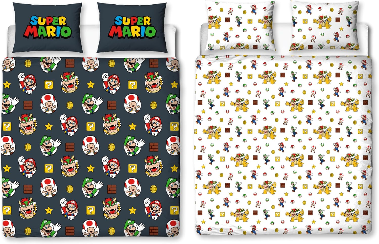 Nintendo Super Mario Official Single Duvet Cover Set, Splitter Design | Reversible 2 Sided Bedding Cover Official Merchandise Including Matching Pillow Case | Single Bed Set | Polycotton
