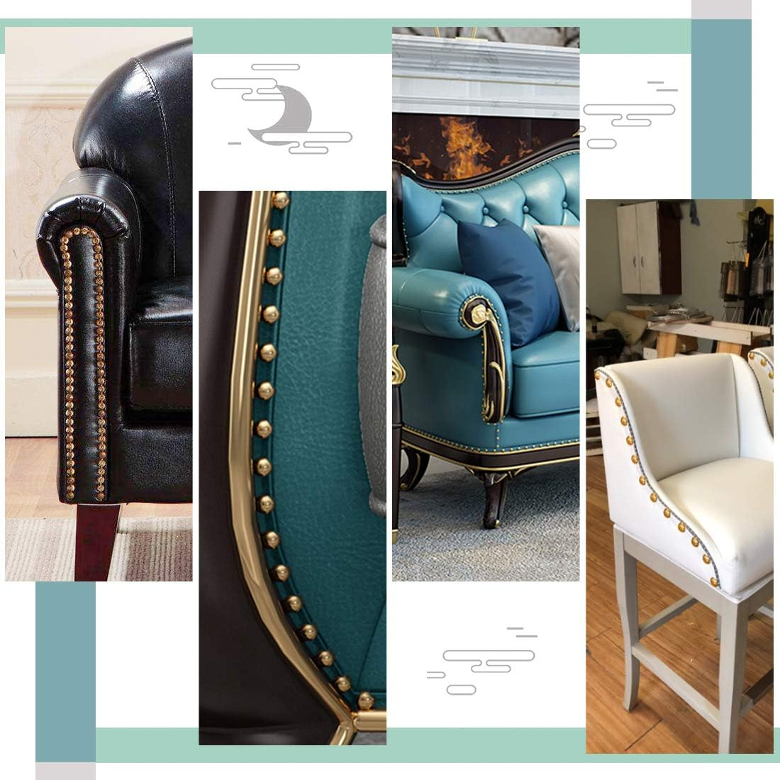 Keadic 300Pcs 7/16" (11Mm) Antique Upholstery Tacks Furniture Nails Pins Kit for Upholstered Furniture Cork Board or DIY Projects - Gold image number 3