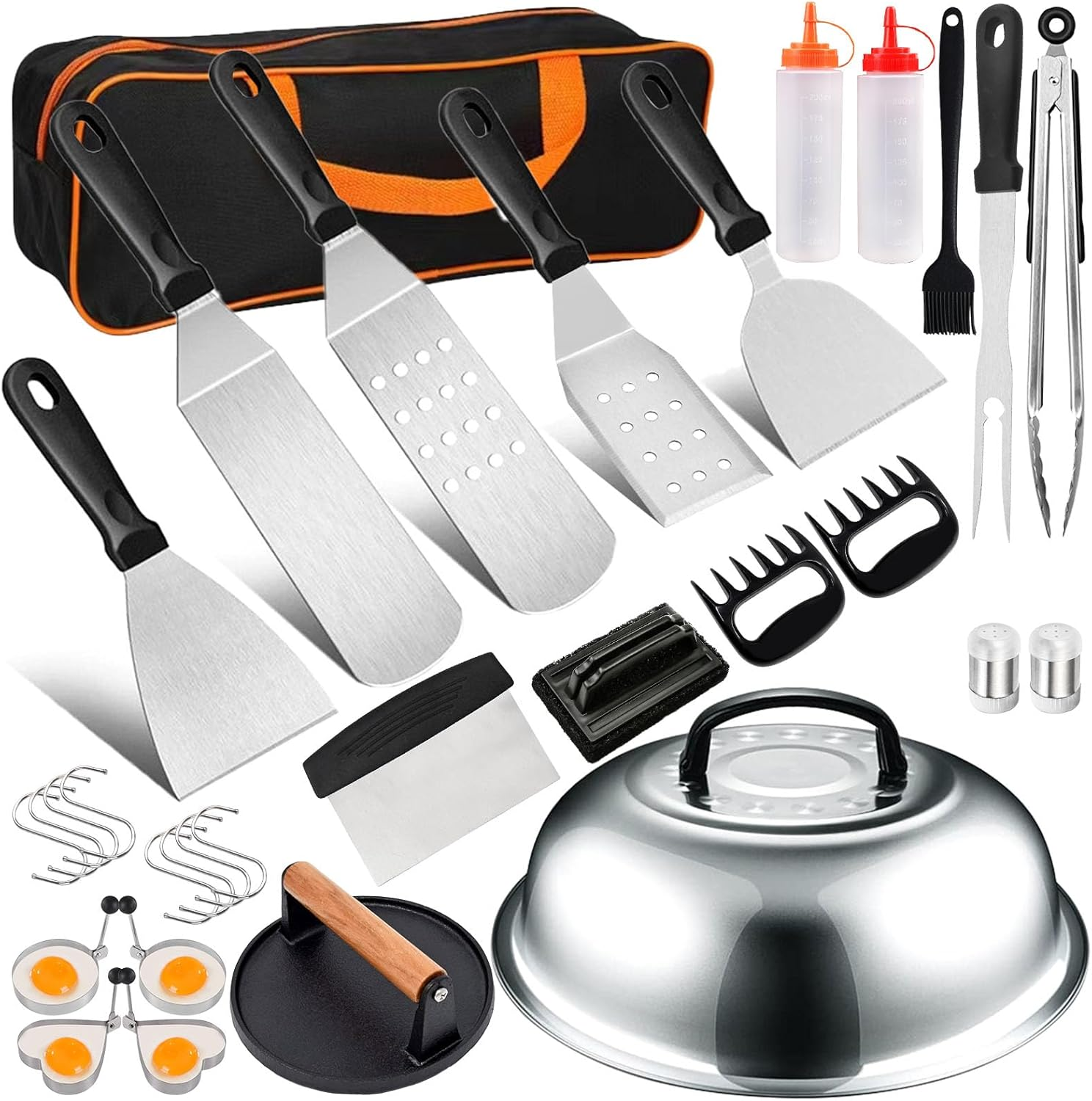 31Pcs Griddle Accessories Kit Grilling Tools for Blackstone and Camp Chef, Metal Spatula Set, Burger Press, Forks, Scraper, Tongs, Basting Cover, Carry Bag for Outdoor BBQ Men Gift (Style 1) image number 4