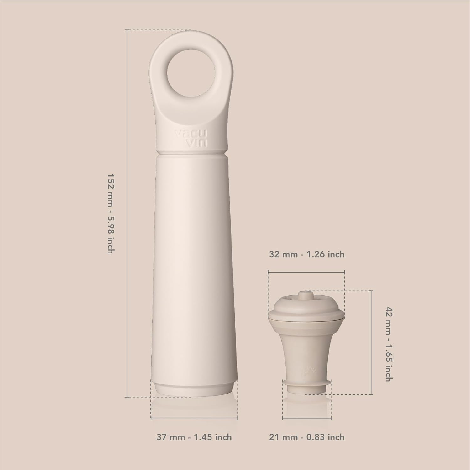 Vacu Vin Loop Wine Pump - Designed and Made in the Netherlands - Vacuum Wine Stopper Keeps Your Wine Fresh for up to 10 Days - Reusable - 1 Pump, 1 Stopper, Sand - Earth image number 7